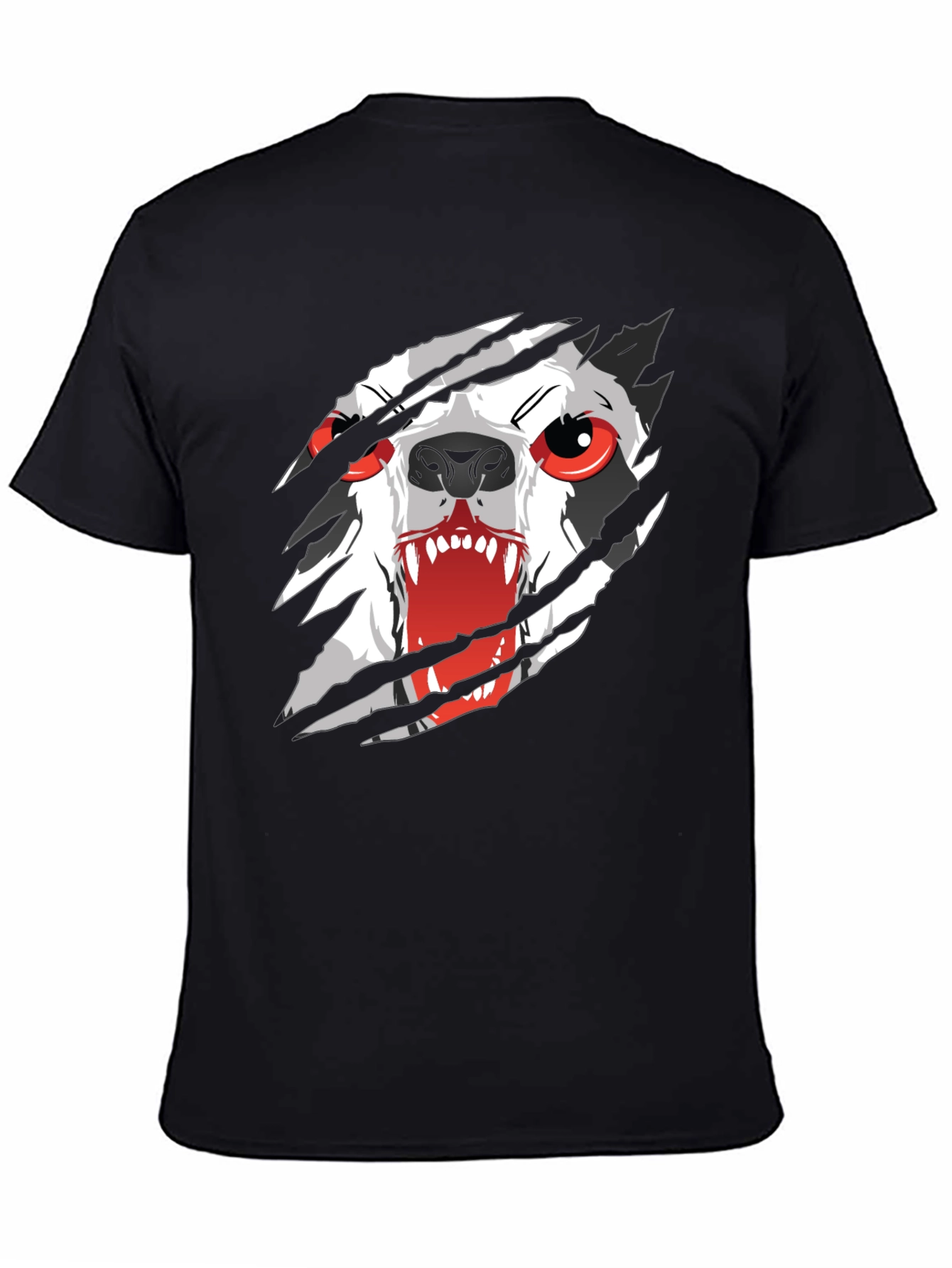 Mens Black T-Shirt with Ripping Wolf Graphic