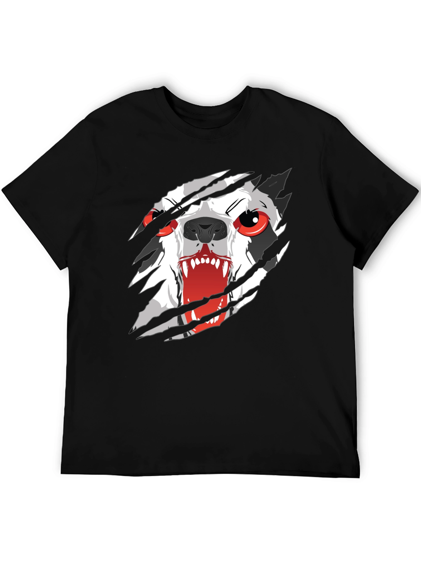 Mens Black T-Shirt with Ripping Wolf Graphic