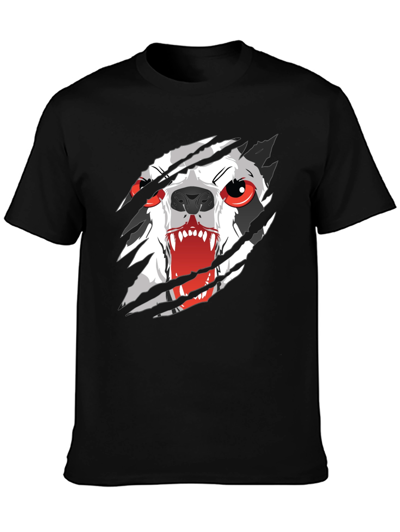 Mens Black T-Shirt with Ripping Wolf Graphic