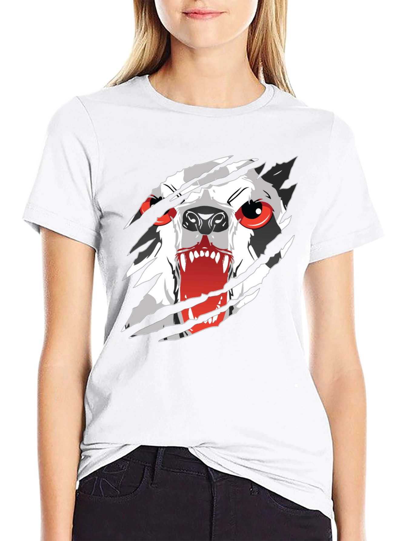 Mens Black T-Shirt with Ripping Wolf Graphic