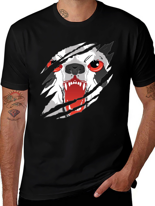 Mens Black T-Shirt with Ripping Wolf Graphic