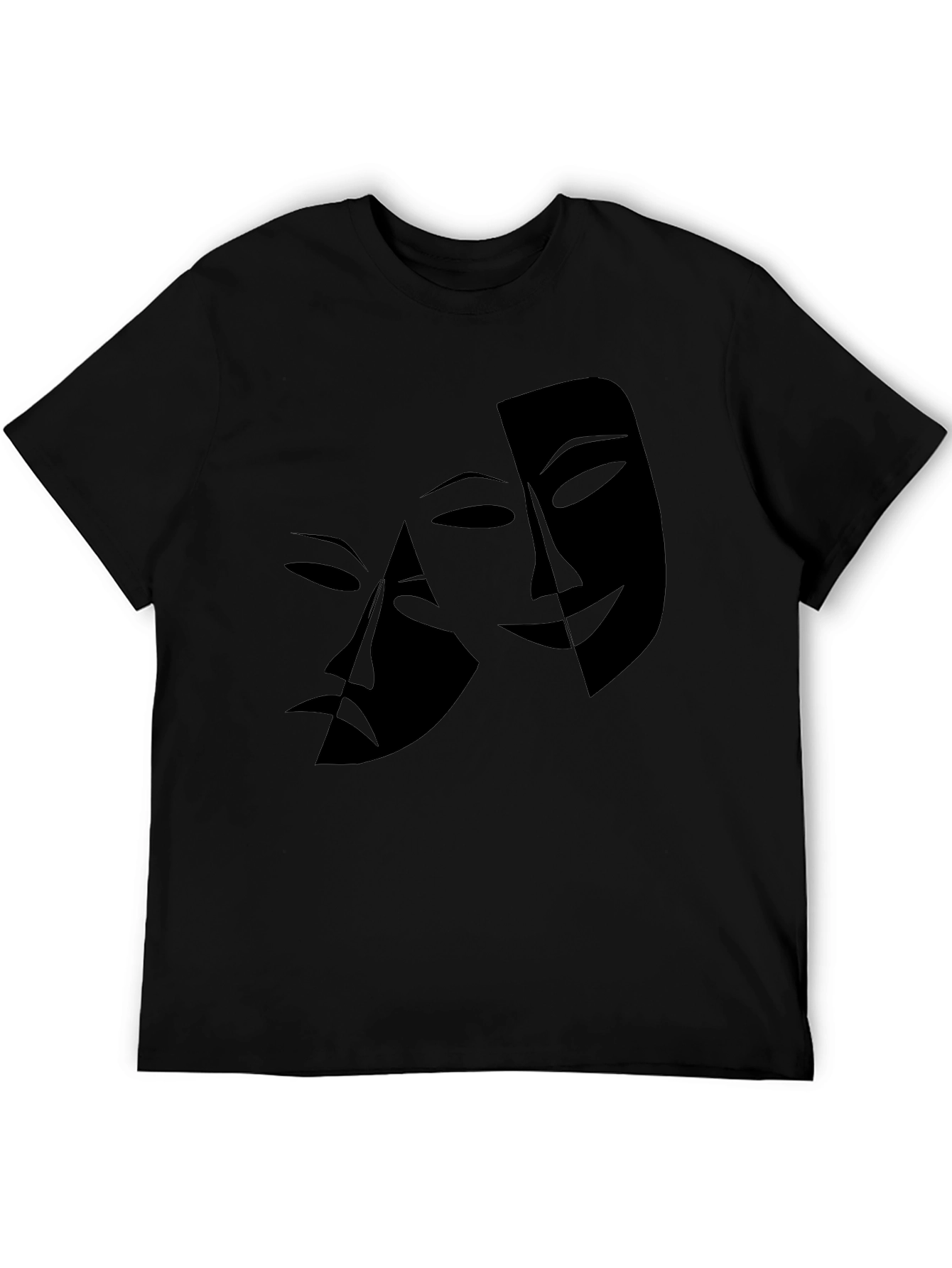 Mens Black T-Shirt with Drama Masks Graphic