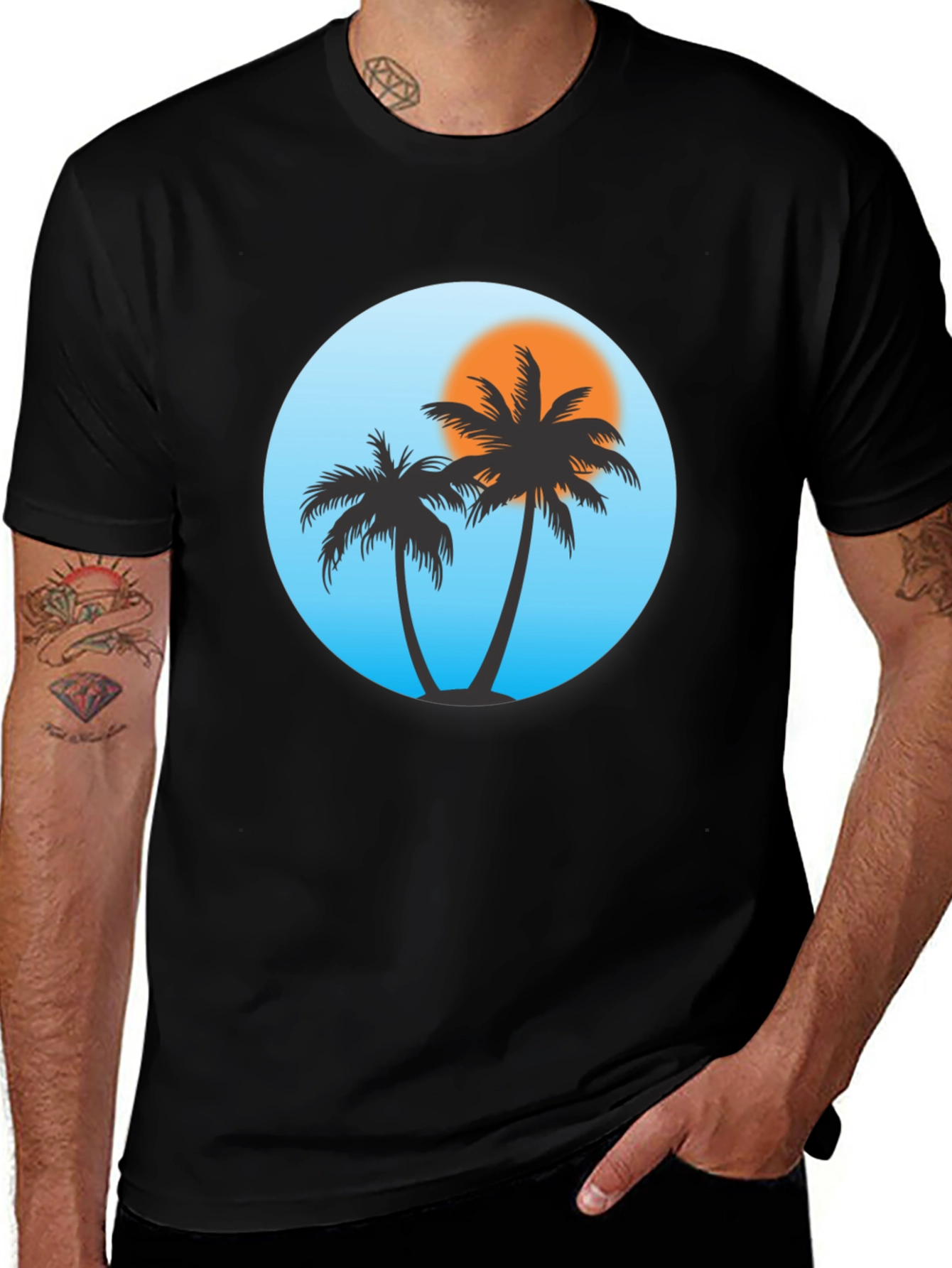 Tropical Palm Tree Black T-Shirt