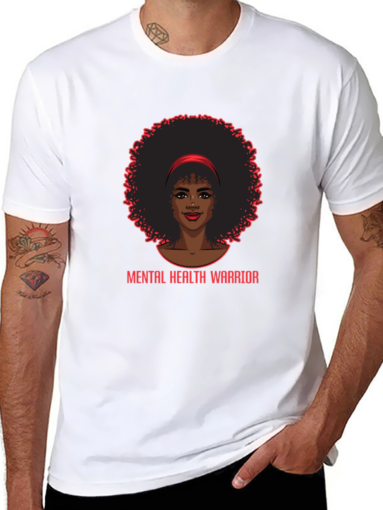 Mental Health Warrior Afro Woman Black T-Shirt