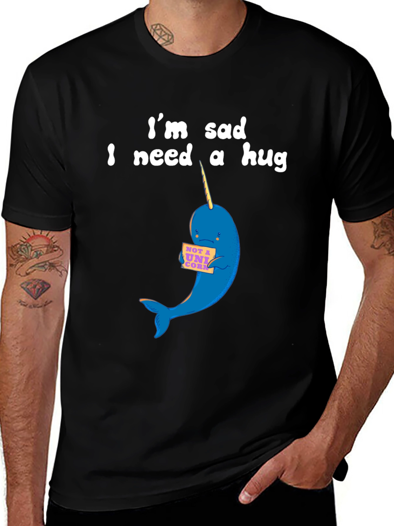Sad Narwhal T-Shirt - I Need a Hug