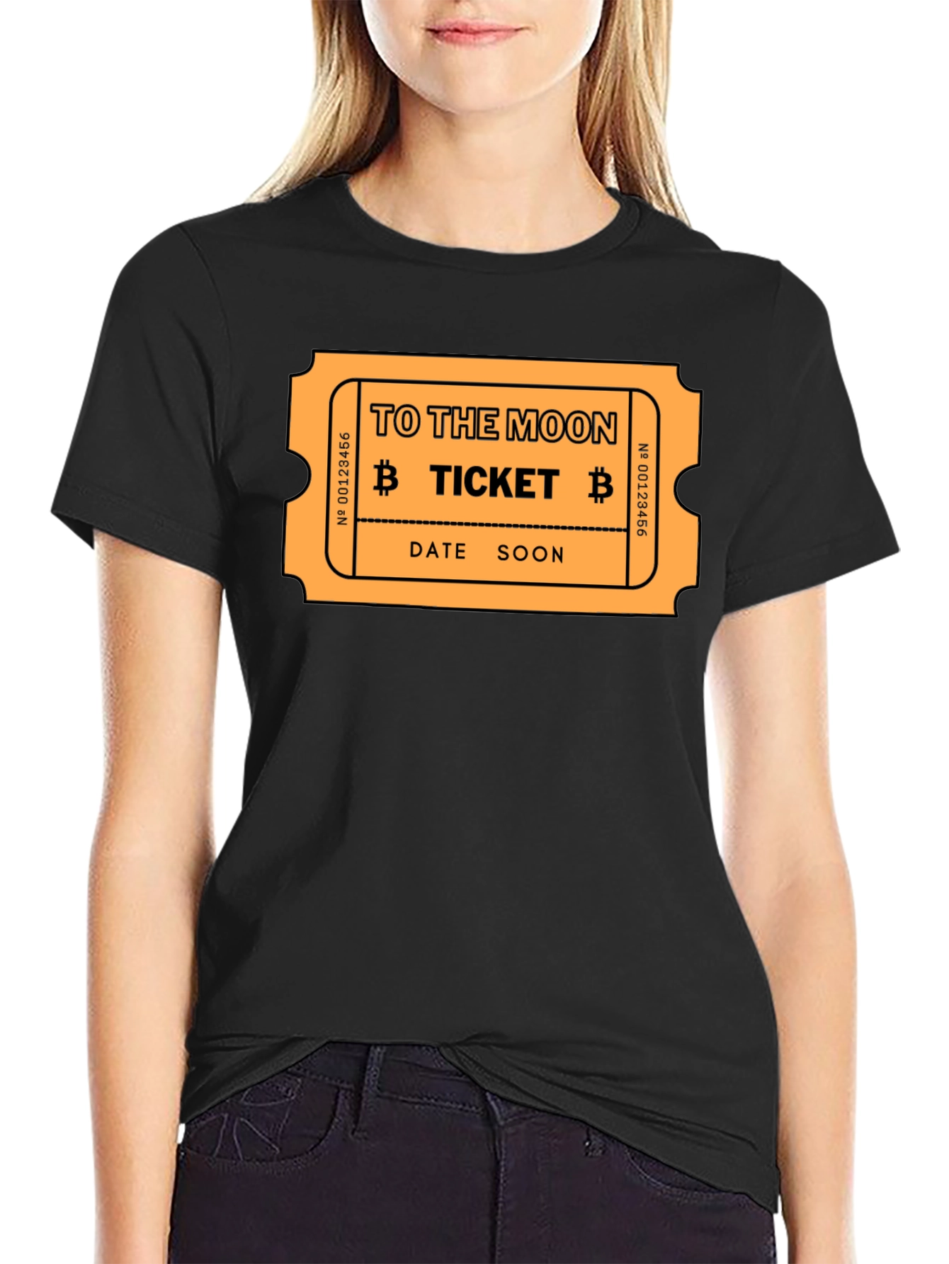 To The Moon Bitcoin Ticket Black T-Shirt