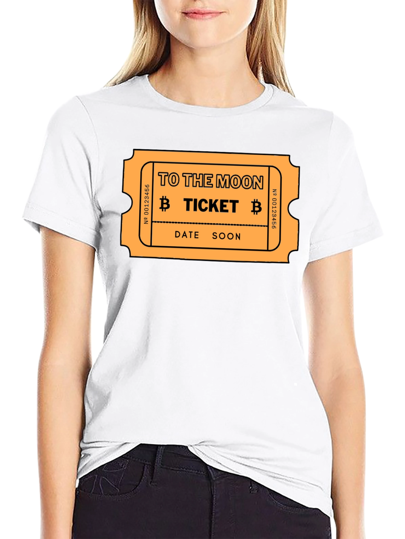To The Moon Bitcoin Ticket Black T-Shirt