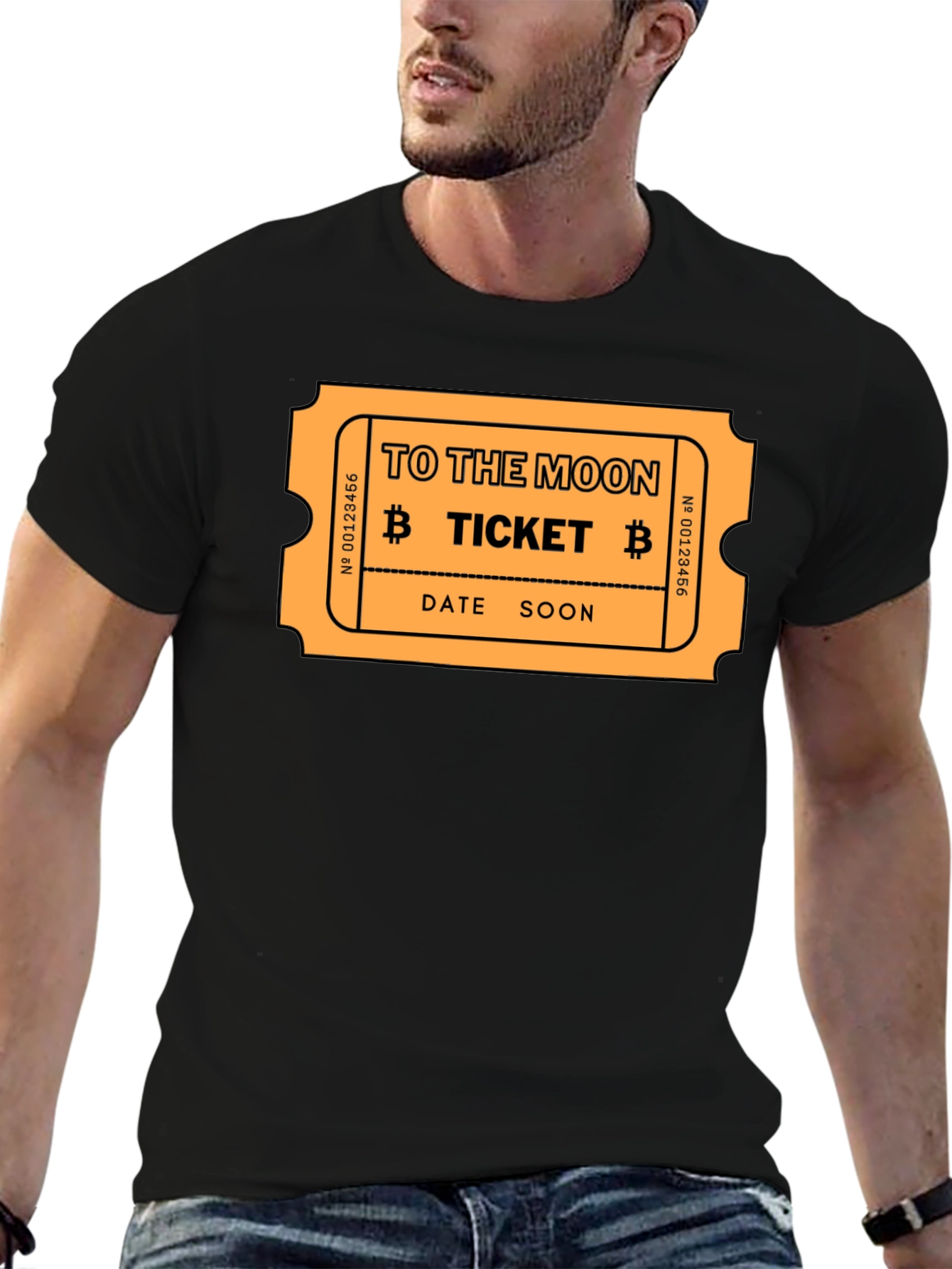 To The Moon Bitcoin Ticket Black T-Shirt