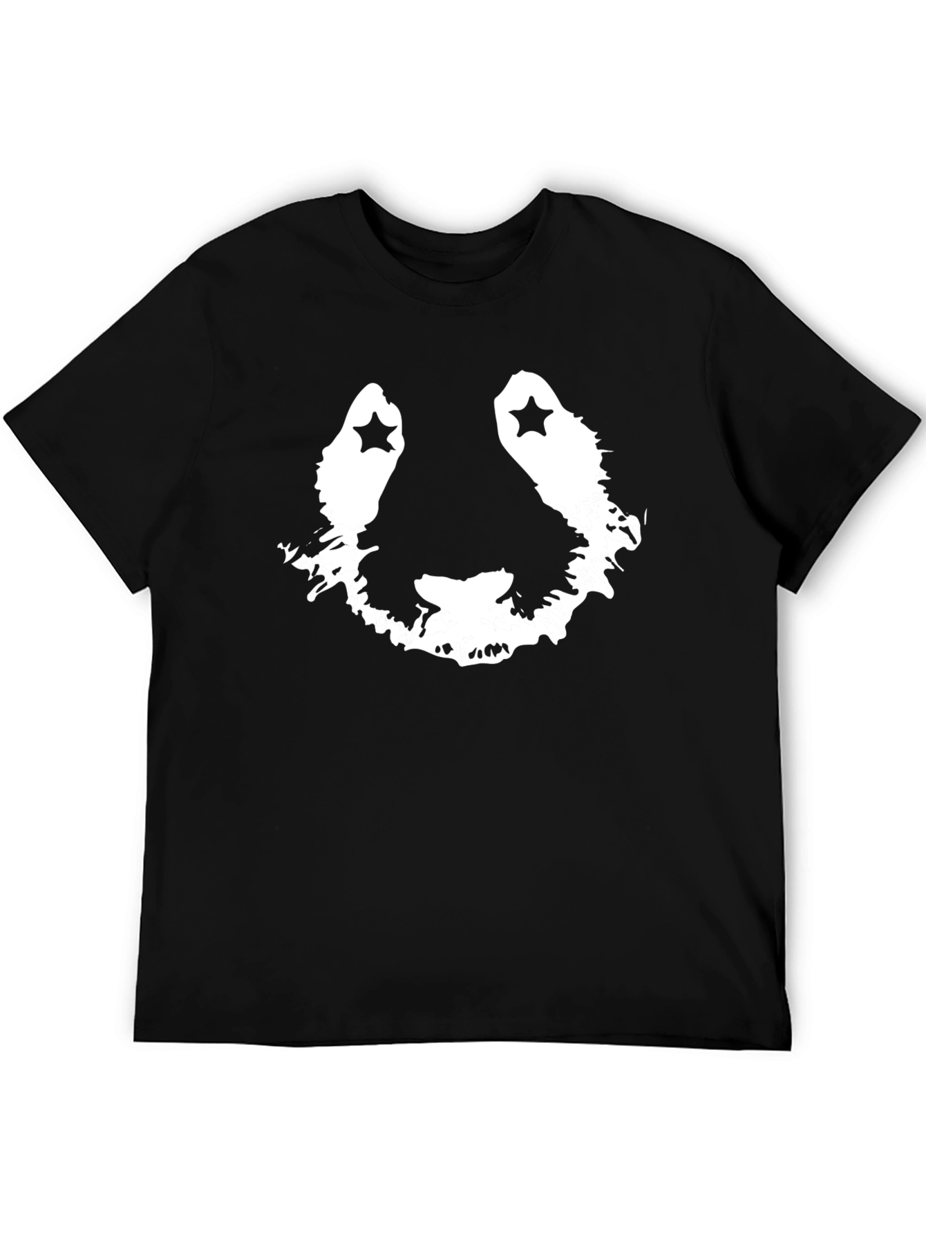 Stylish Black Graphic Tee with Panda Face Design