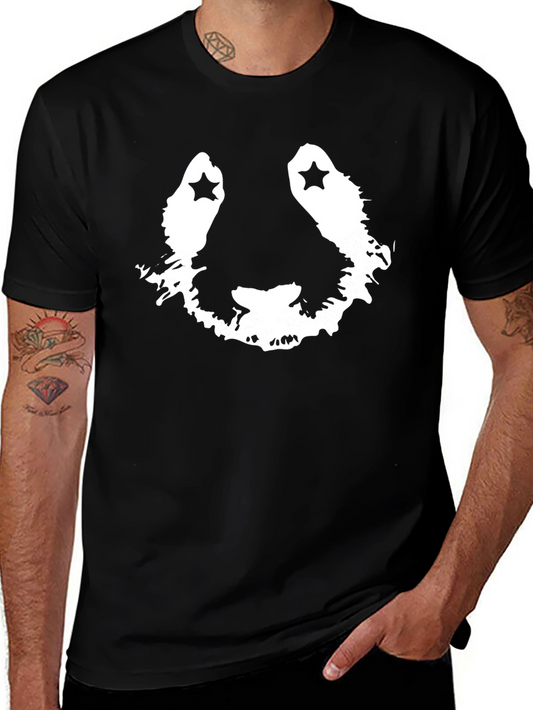 Stylish Black Graphic Tee with Panda Face Design