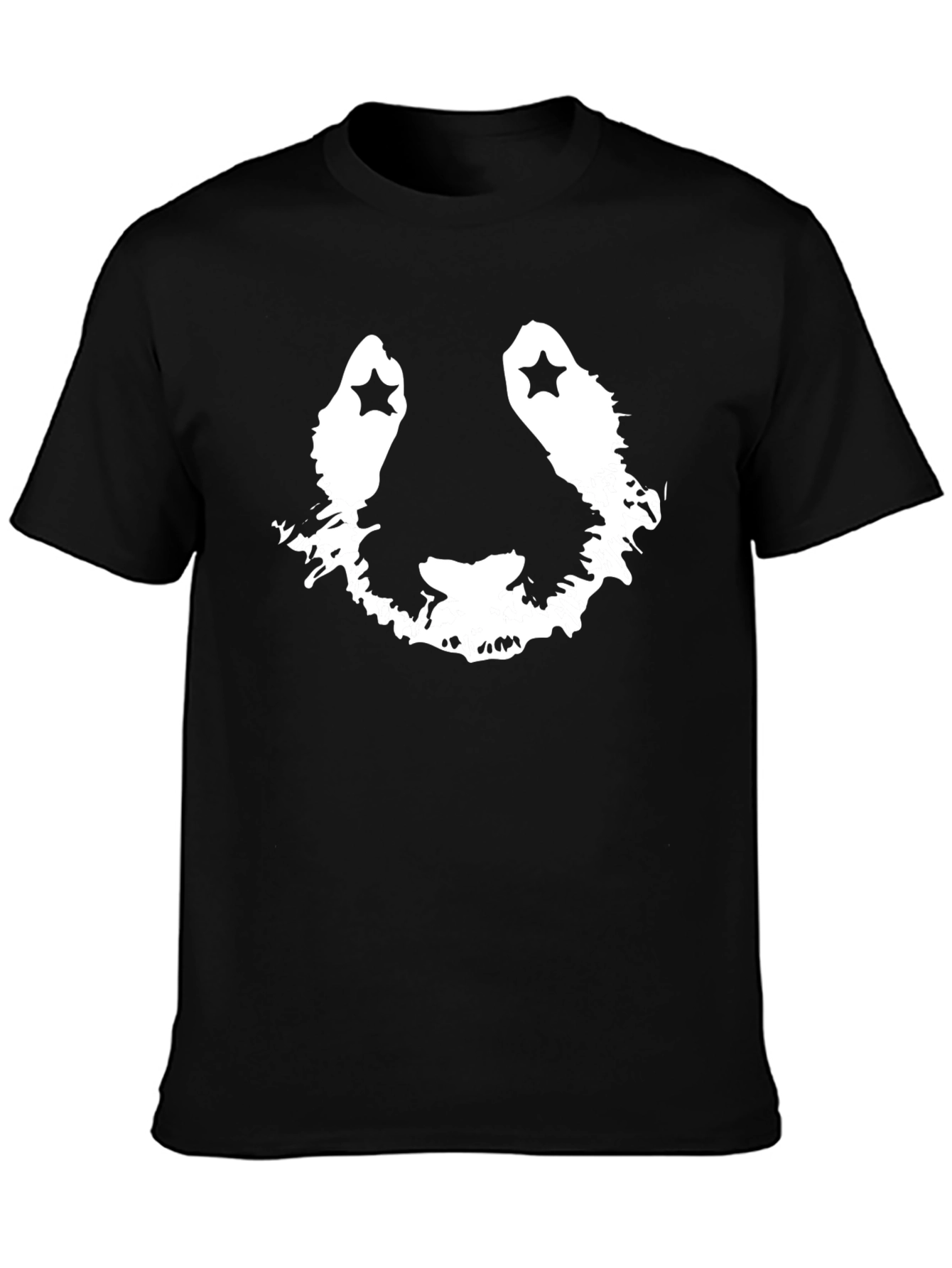Stylish Black Graphic Tee with Panda Face Design