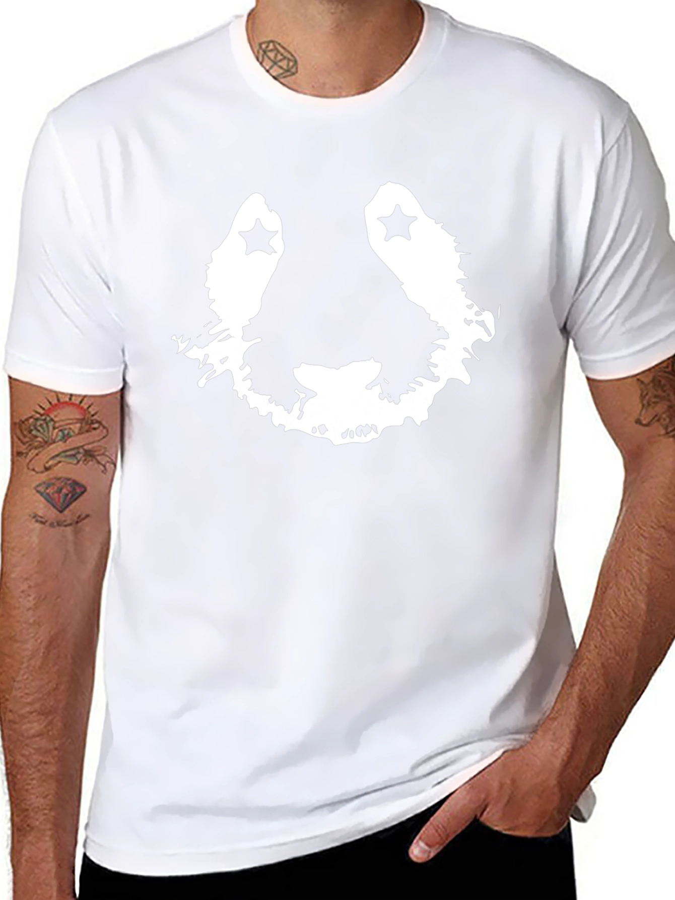 Stylish Black Graphic Tee with Panda Face Design
