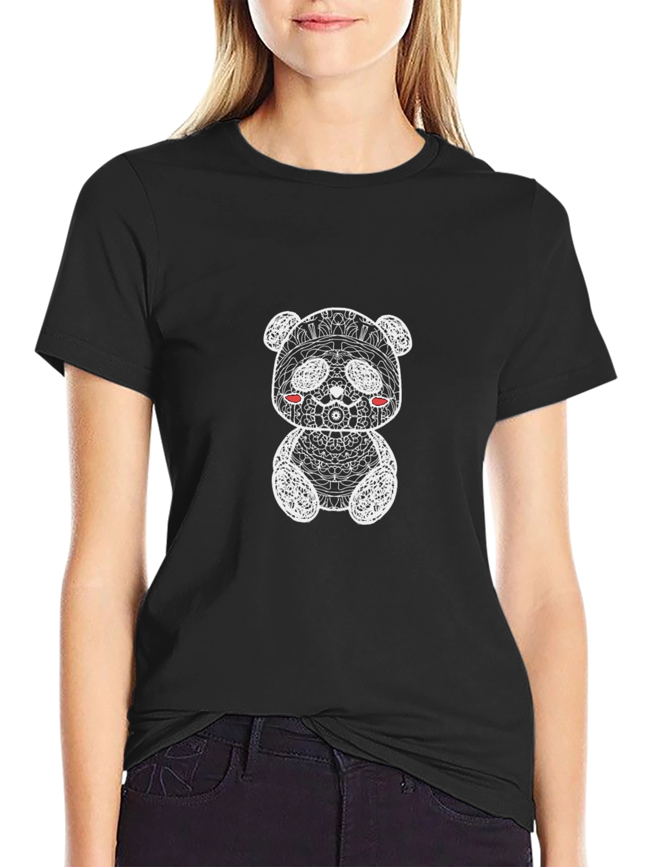 Abstract Panda Graphic T-Shirt - Black