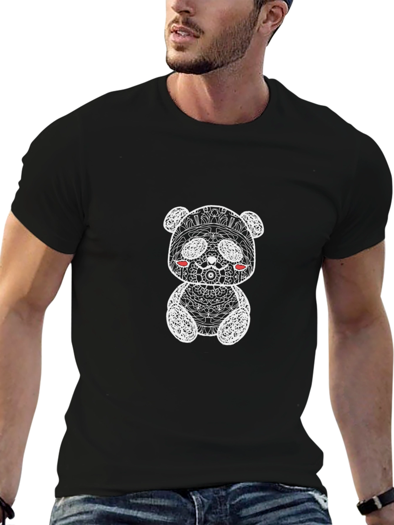 Abstract Panda Graphic T-Shirt - Black
