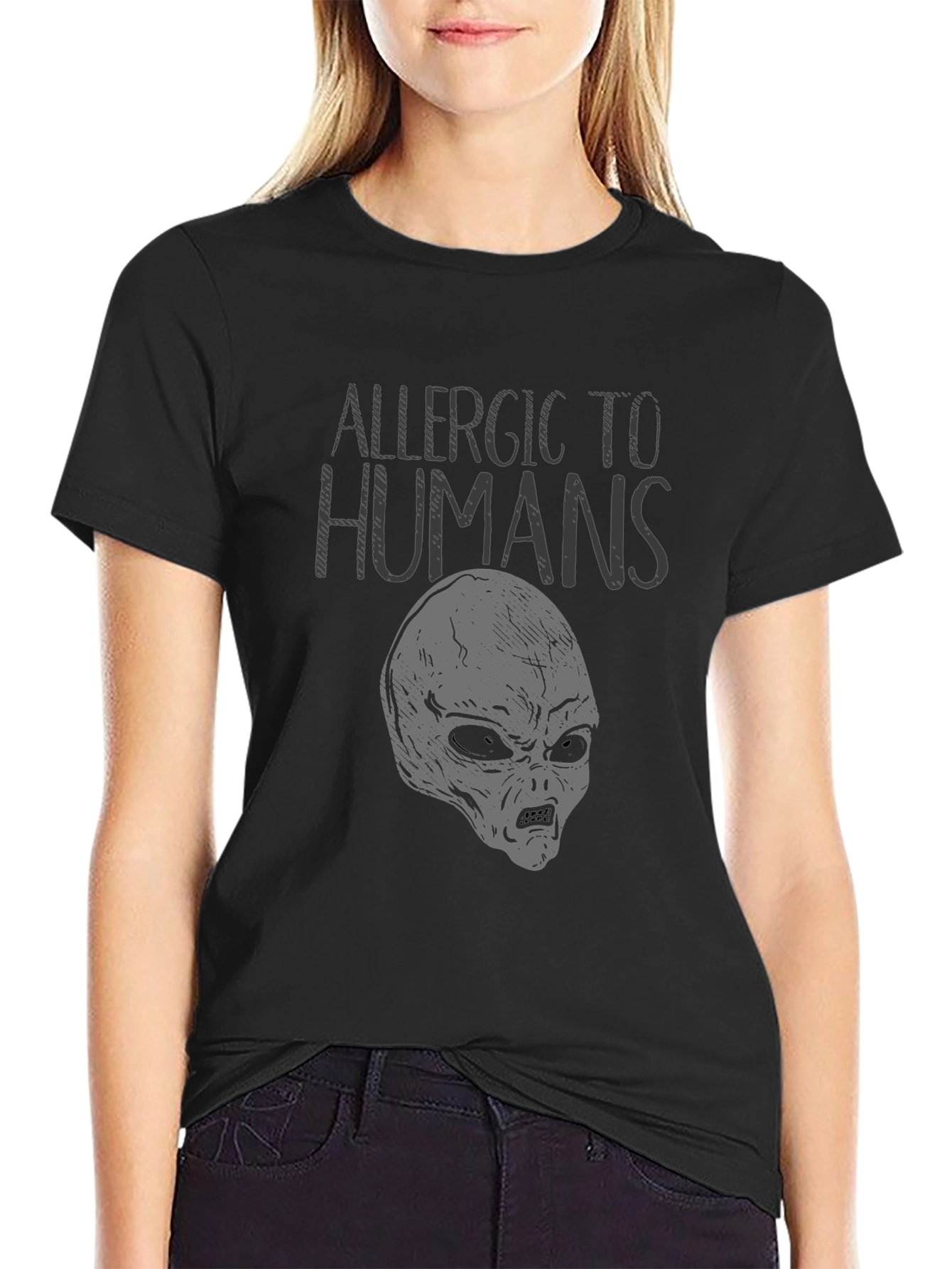 Allergic to Humans Alien T-Shirt Funny Graphic Tee