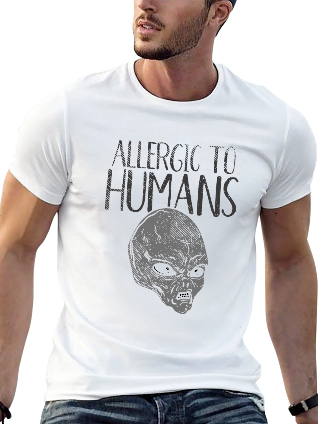 Allergic to Humans Alien T-Shirt Funny Graphic Tee