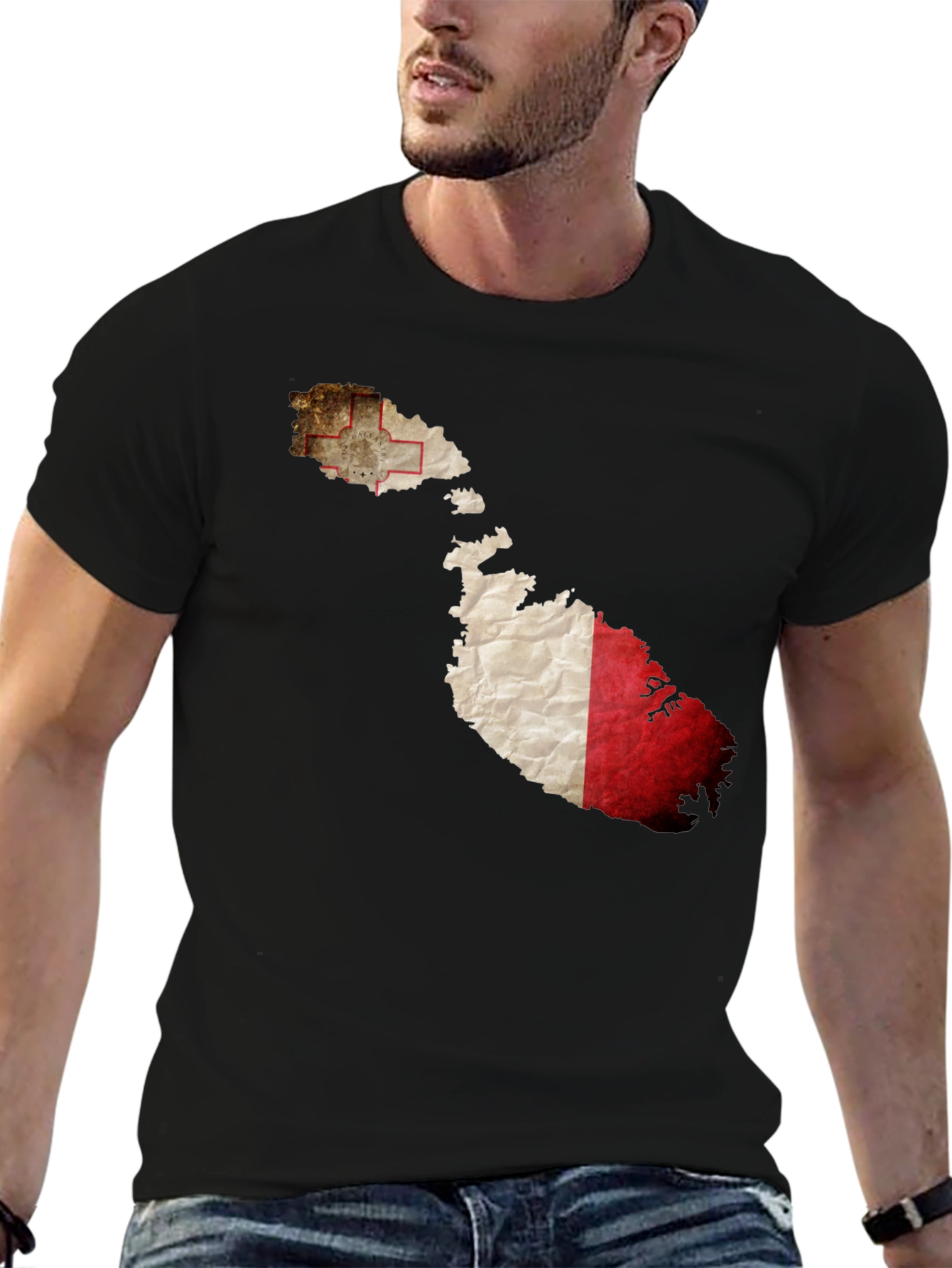 Malta Flag Map Graphic Tee - Black