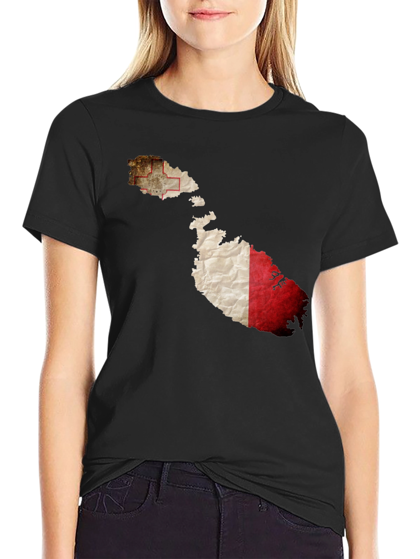 Malta Flag Map Graphic Tee - Black