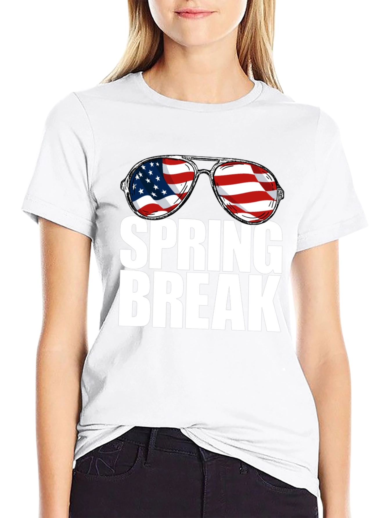Spring Break USA Flag Sunglasses Graphic Tee