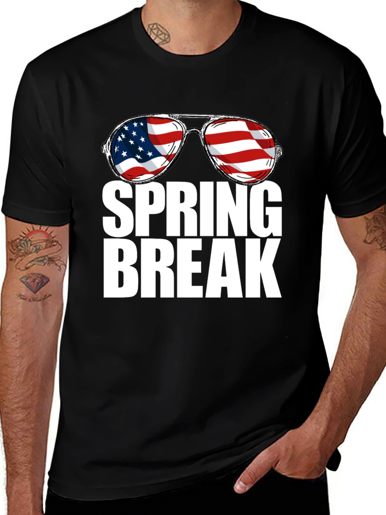 Spring Break USA Flag Sunglasses Graphic Tee