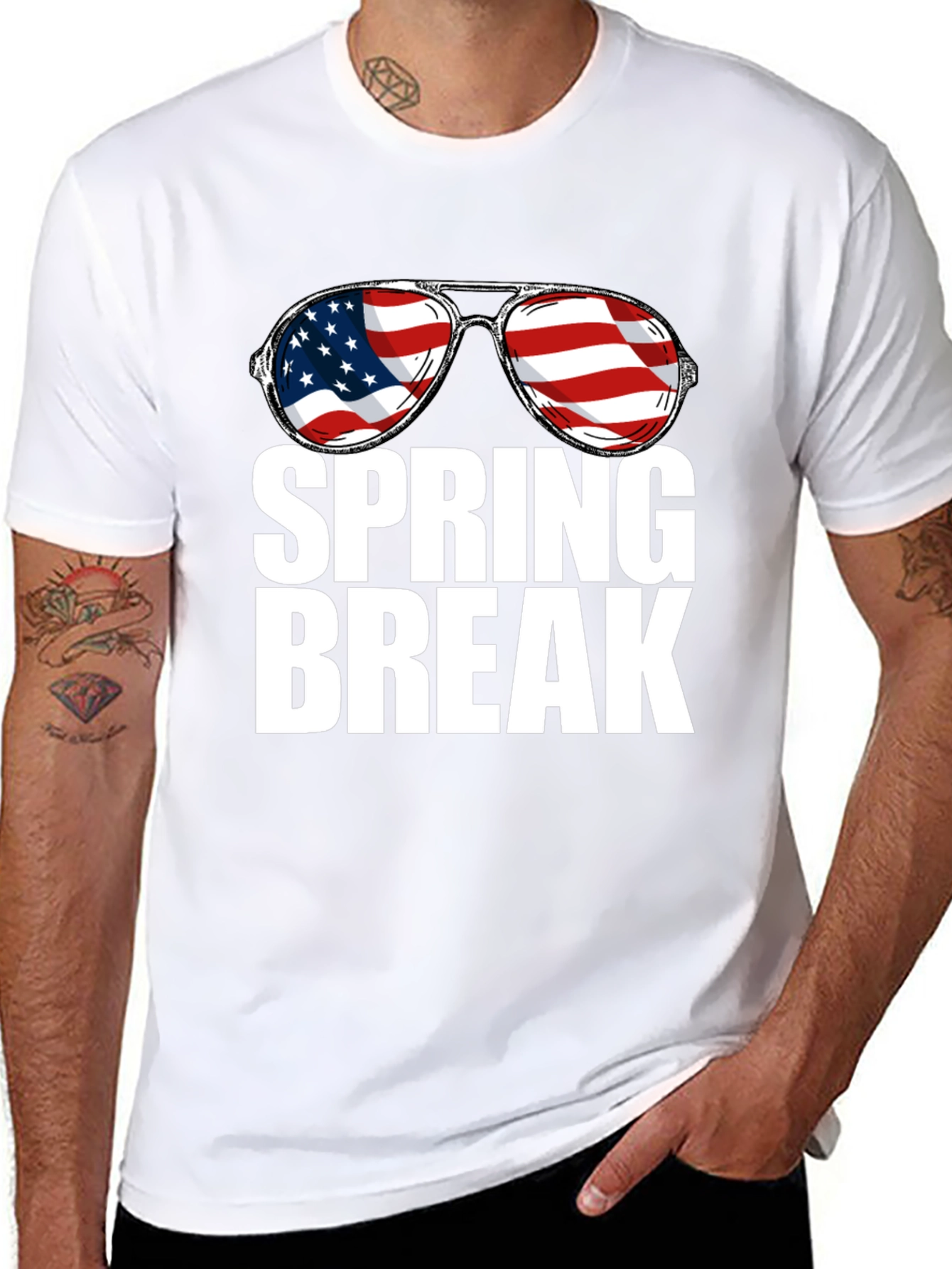 Spring Break USA Flag Sunglasses Graphic Tee