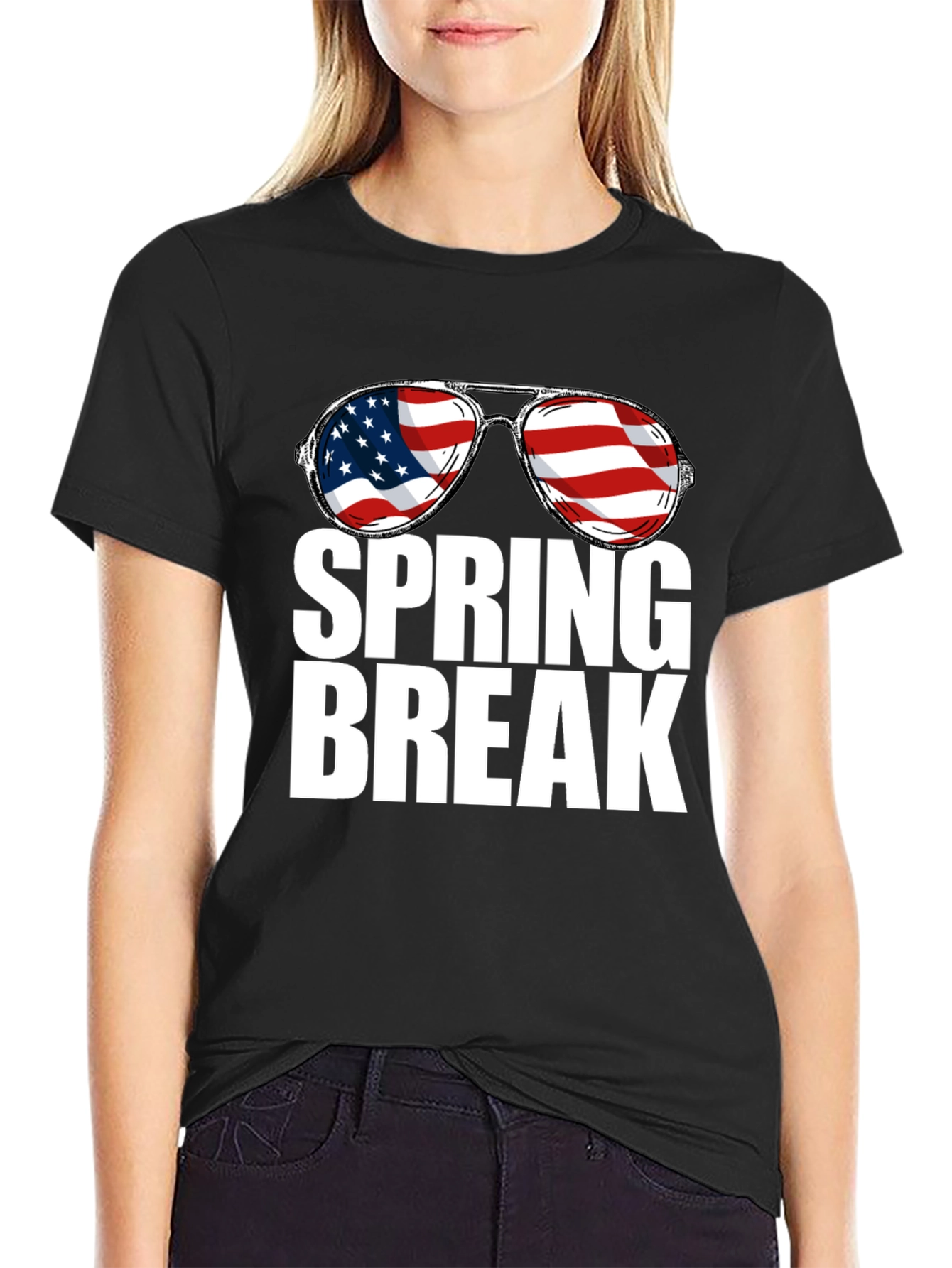 Spring Break USA Flag Sunglasses Graphic Tee