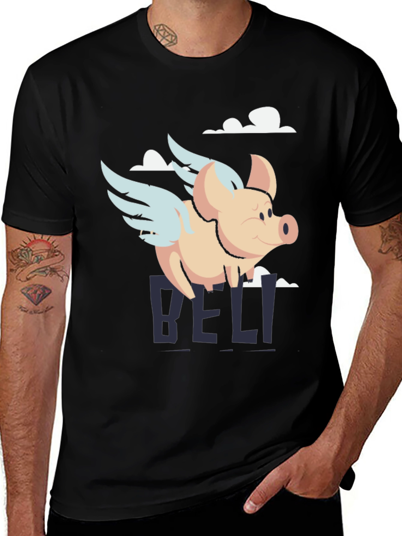 Flying Pig Graphic Tee - Mens Black T-Shirt
