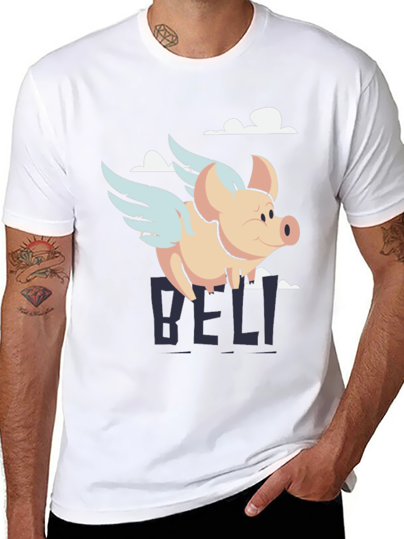 Flying Pig Graphic Tee - Mens Black T-Shirt
