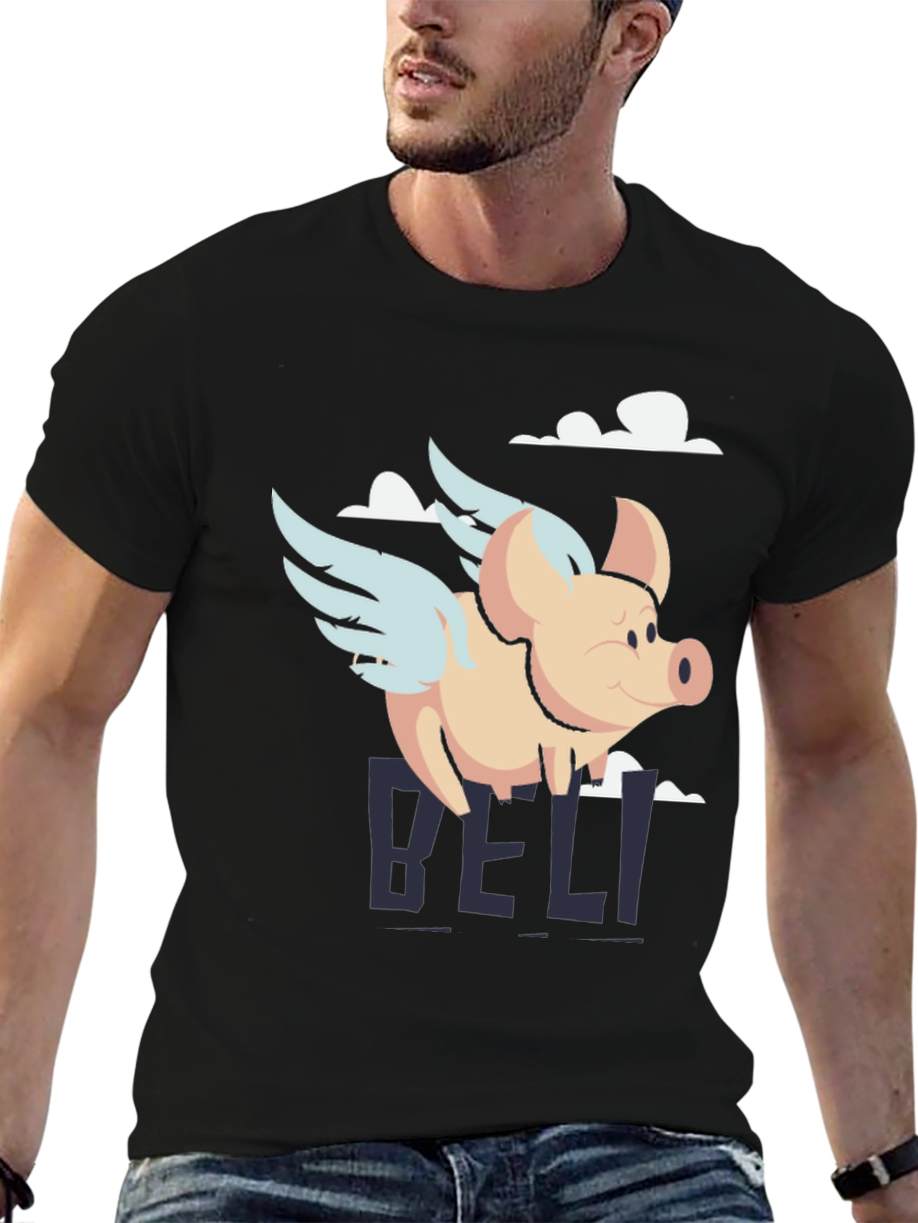 Flying Pig Graphic Tee - Mens Black T-Shirt