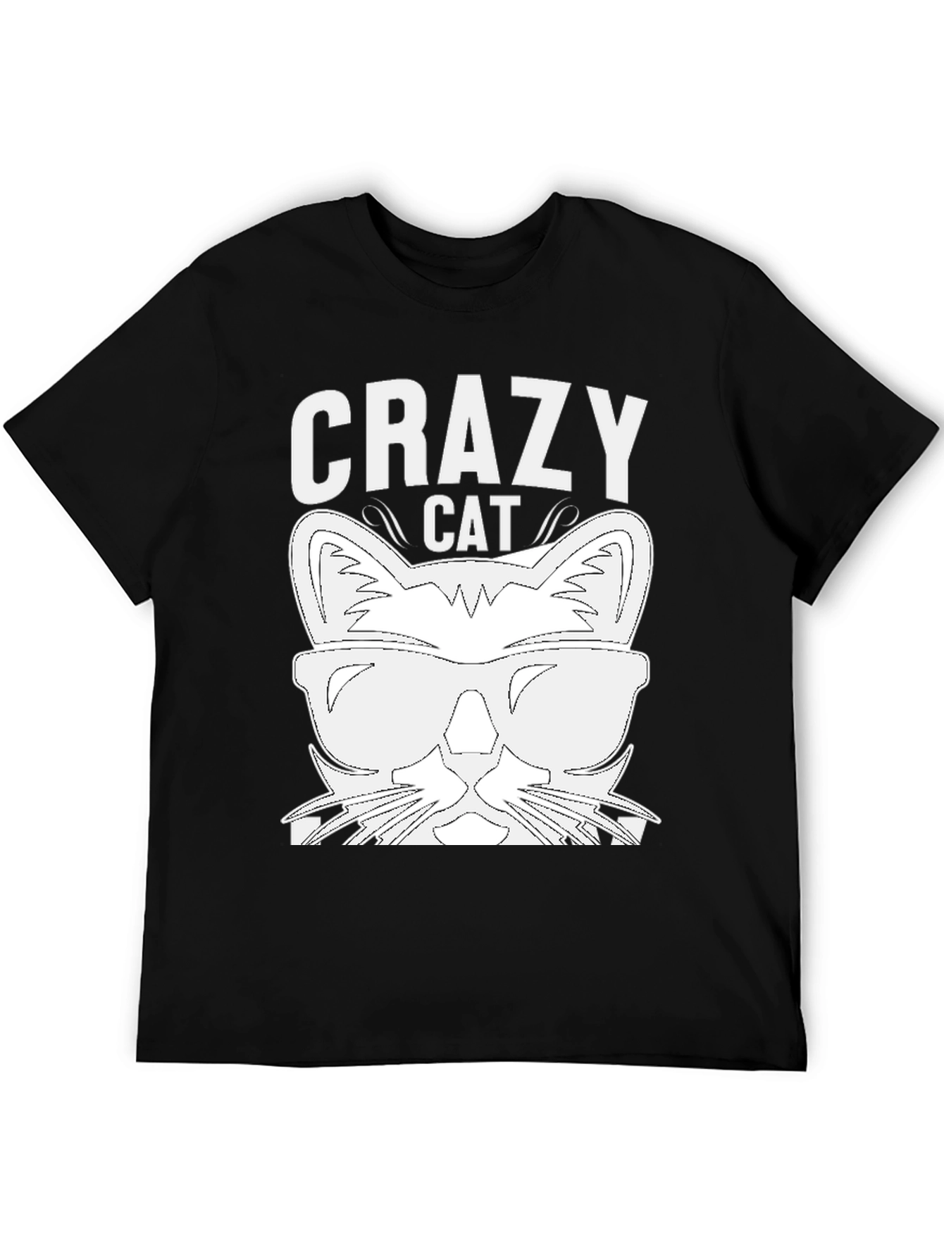 Crazy Cat Graphic T-Shirt - Black
