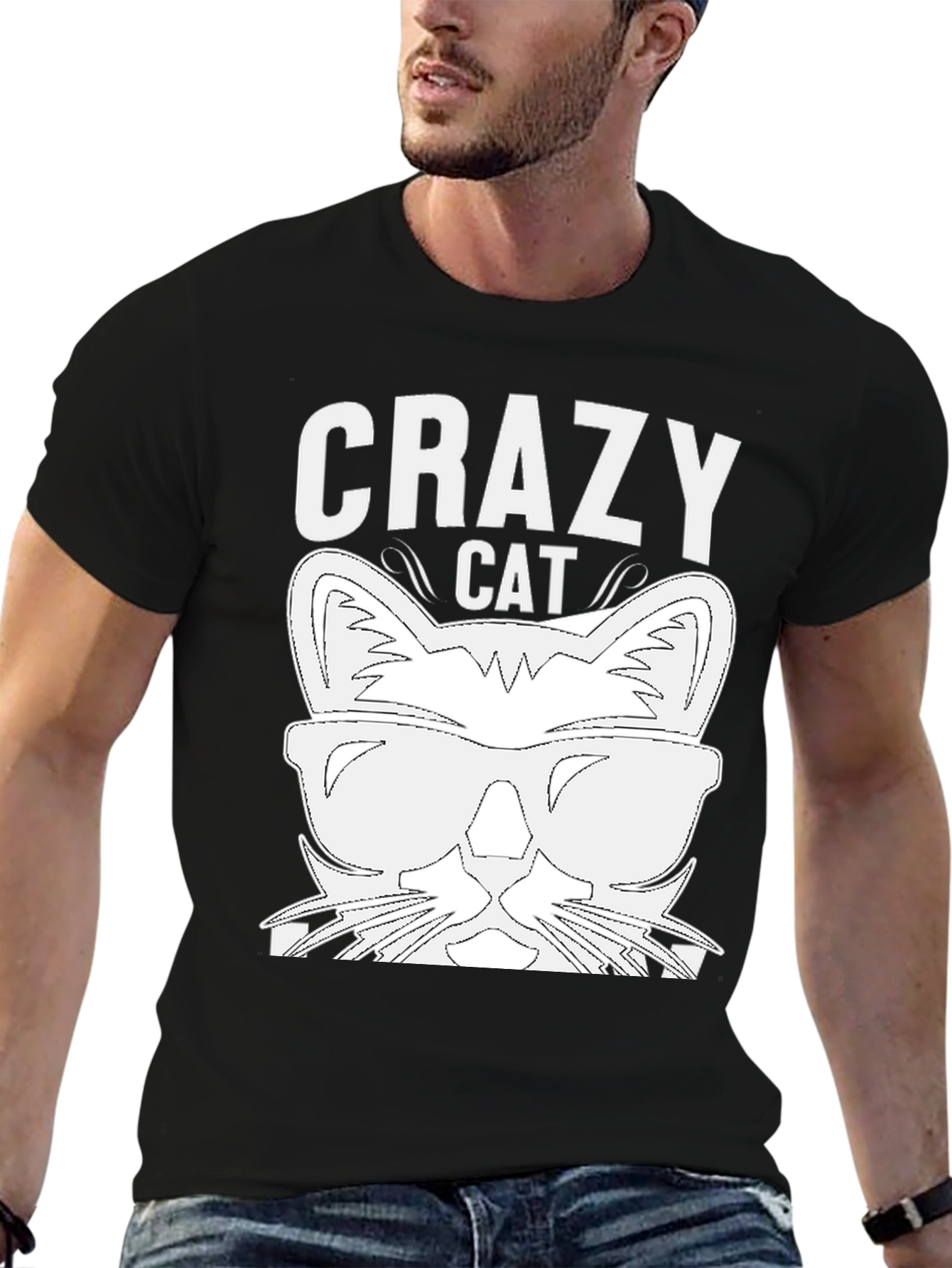 Crazy Cat Graphic T-Shirt - Black