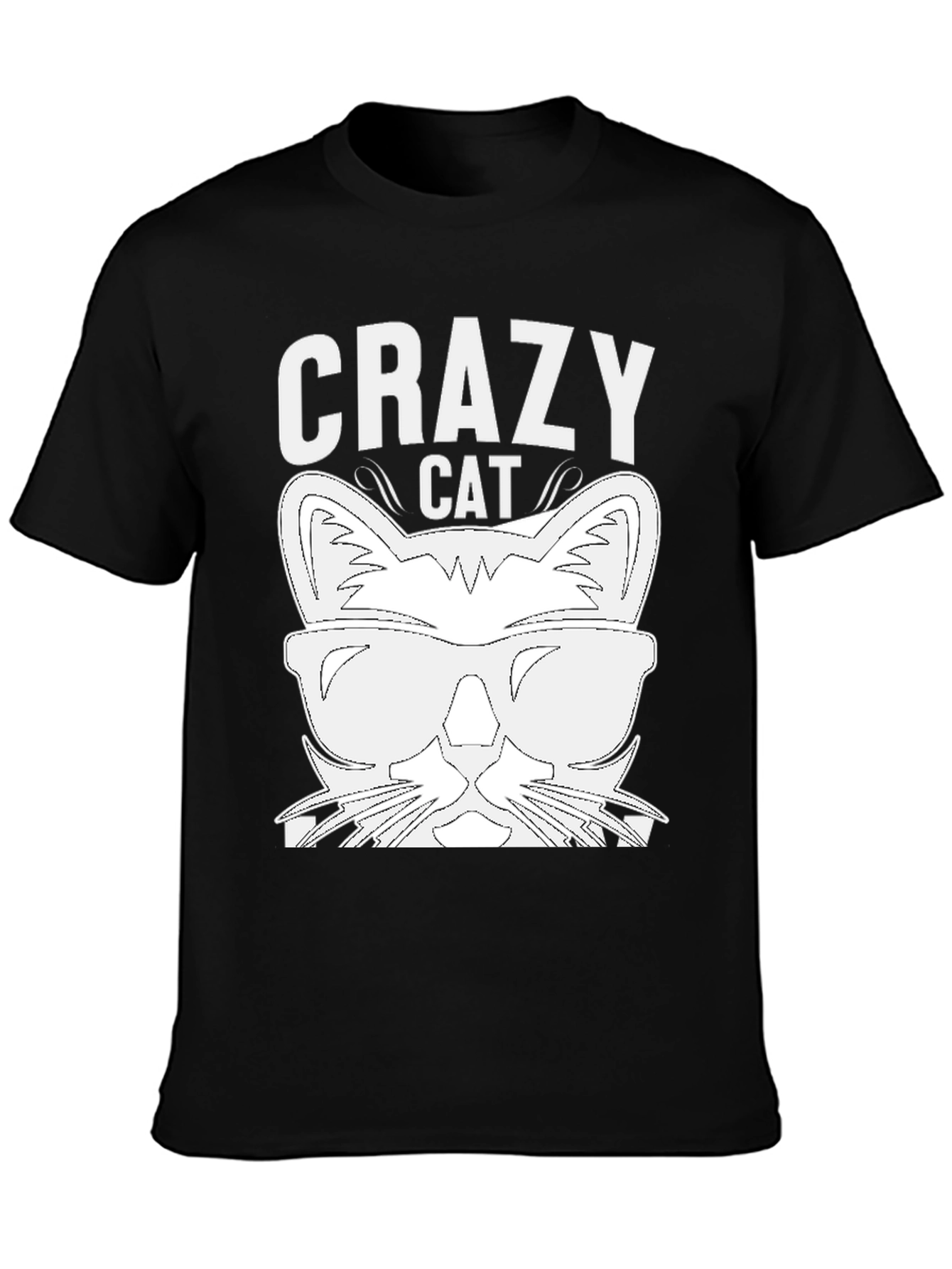 Crazy Cat Graphic T-Shirt - Black