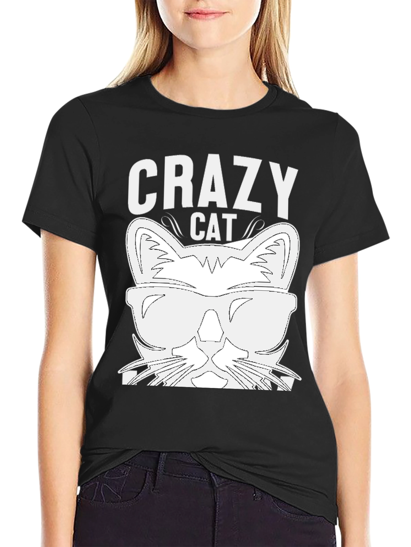 Crazy Cat Graphic T-Shirt - Black