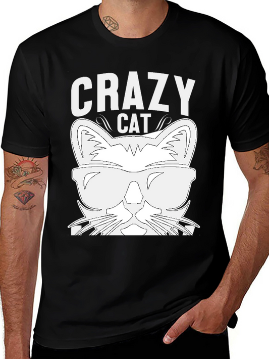 Crazy Cat Graphic T-Shirt - Black