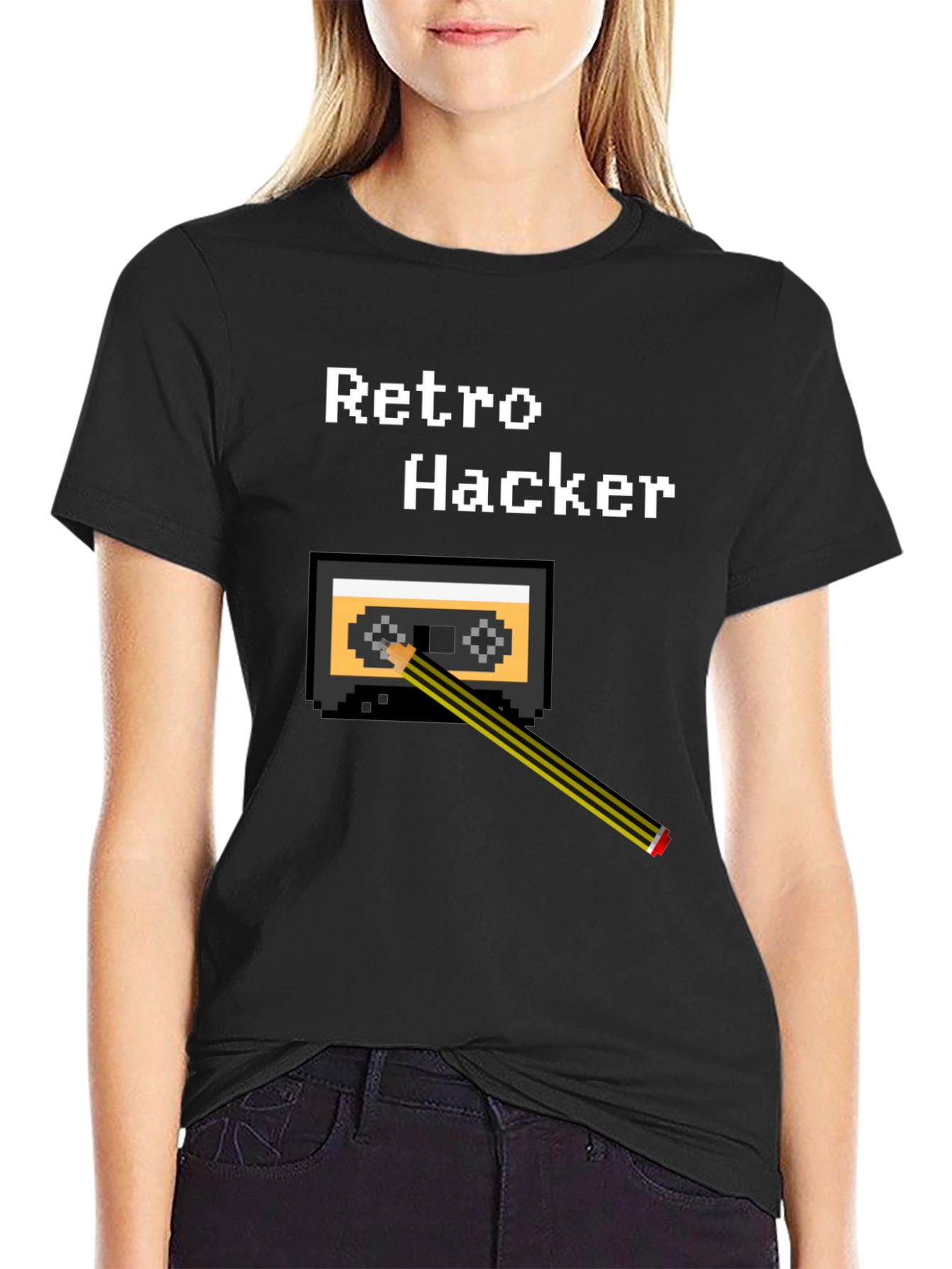 Retro Hacker Pixel Art Cassette Tape T-Shirt