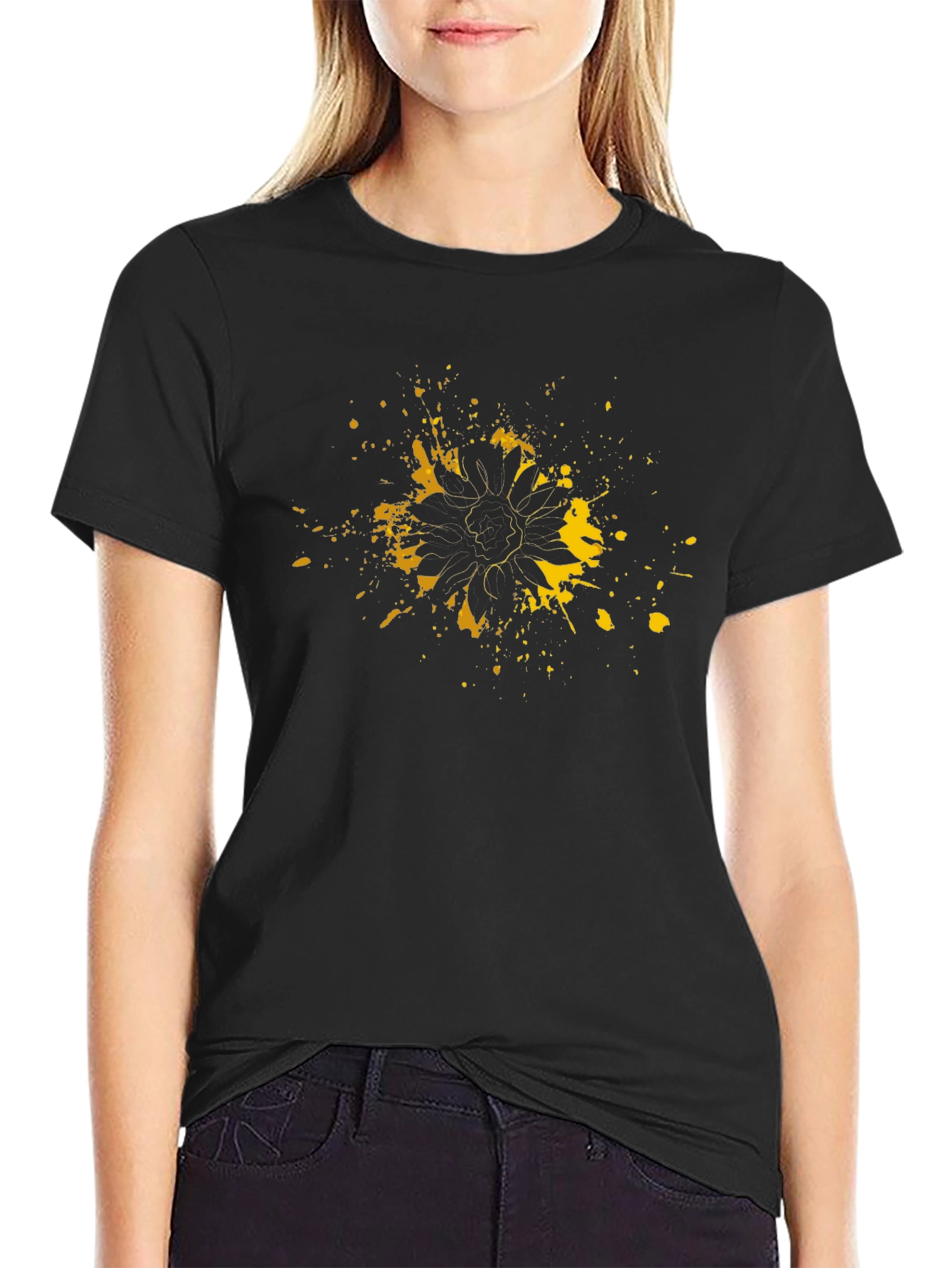 Sunflower Splatter Graphic Tee - Modern Art Shirt
