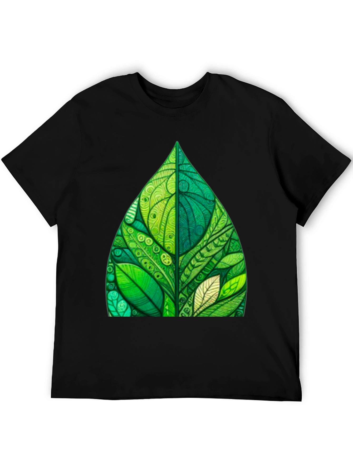 Green Leaf Art Black T-Shirt