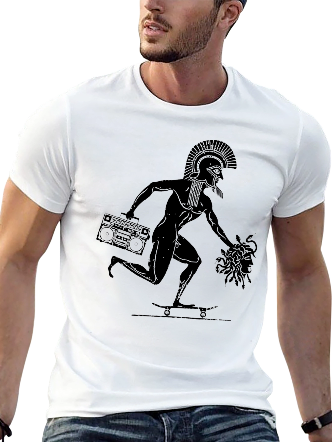 Retro Greek Skater Tee - Medusa Boombox