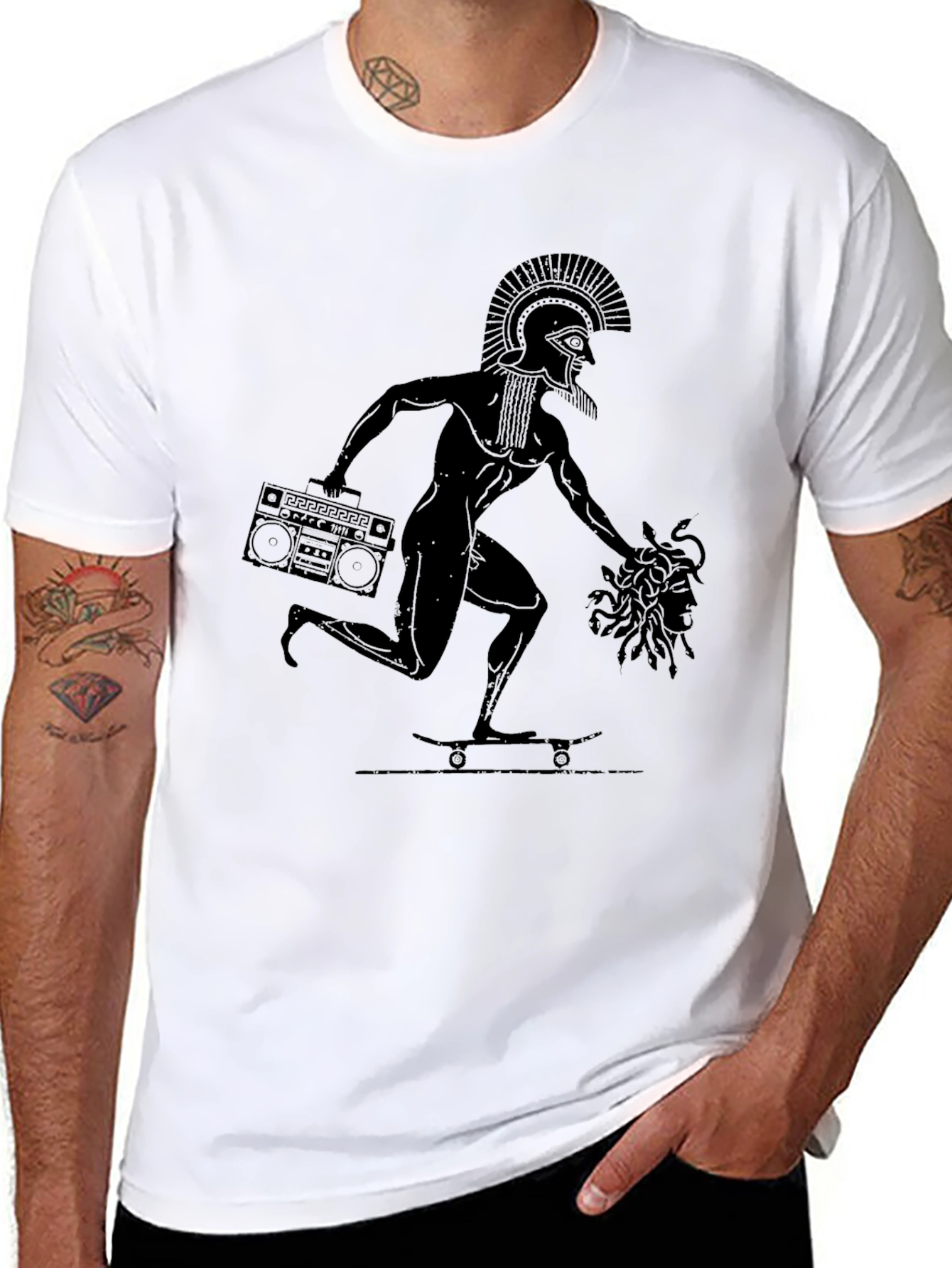 Retro Greek Skater Tee - Medusa Boombox
