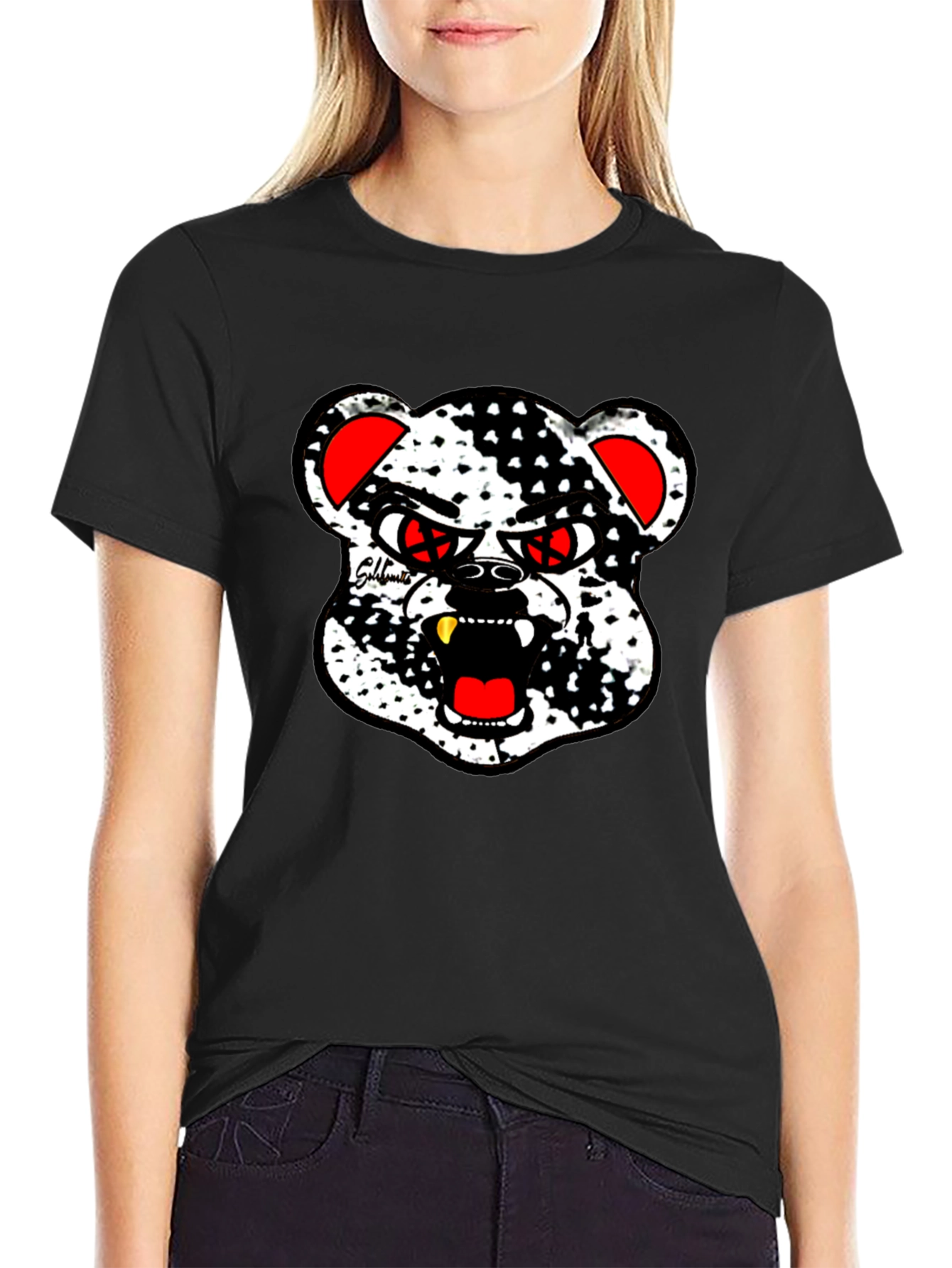 Edgy Bear Graphic Black T-Shirt