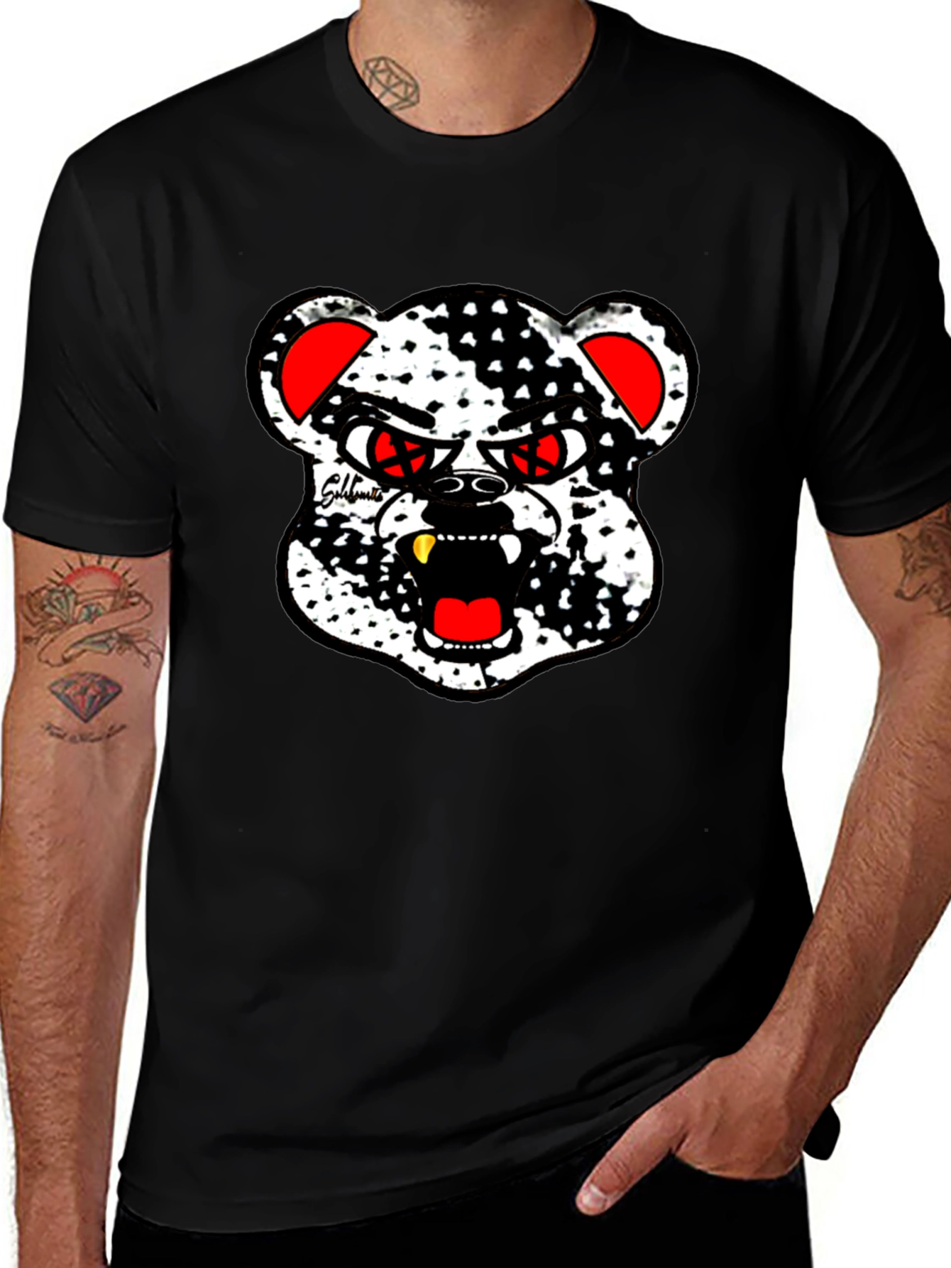 Edgy Bear Graphic Black T-Shirt