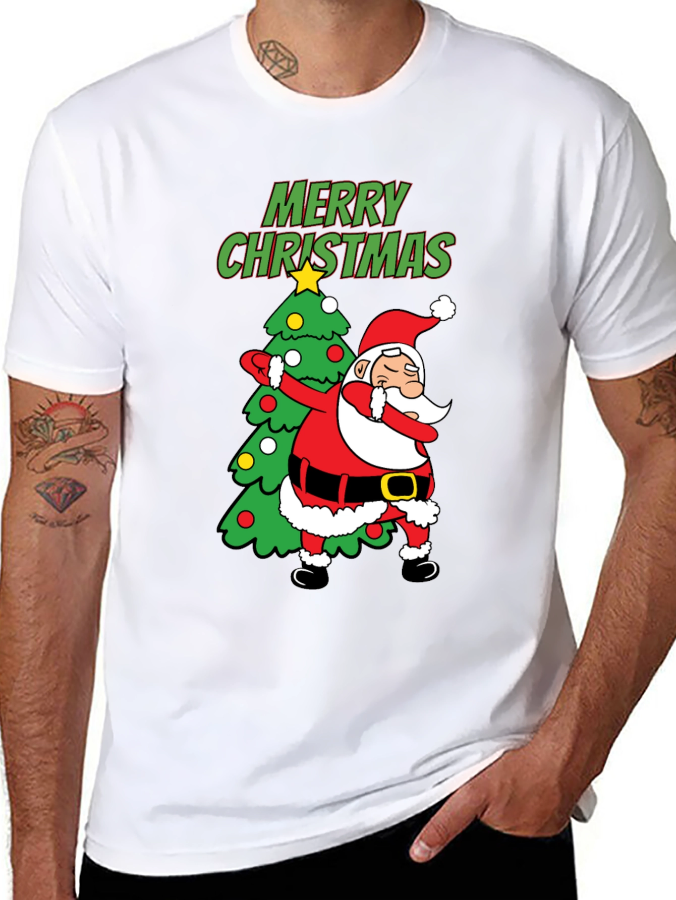 Dabbing Santa Christmas Tree Graphic T-Shirt