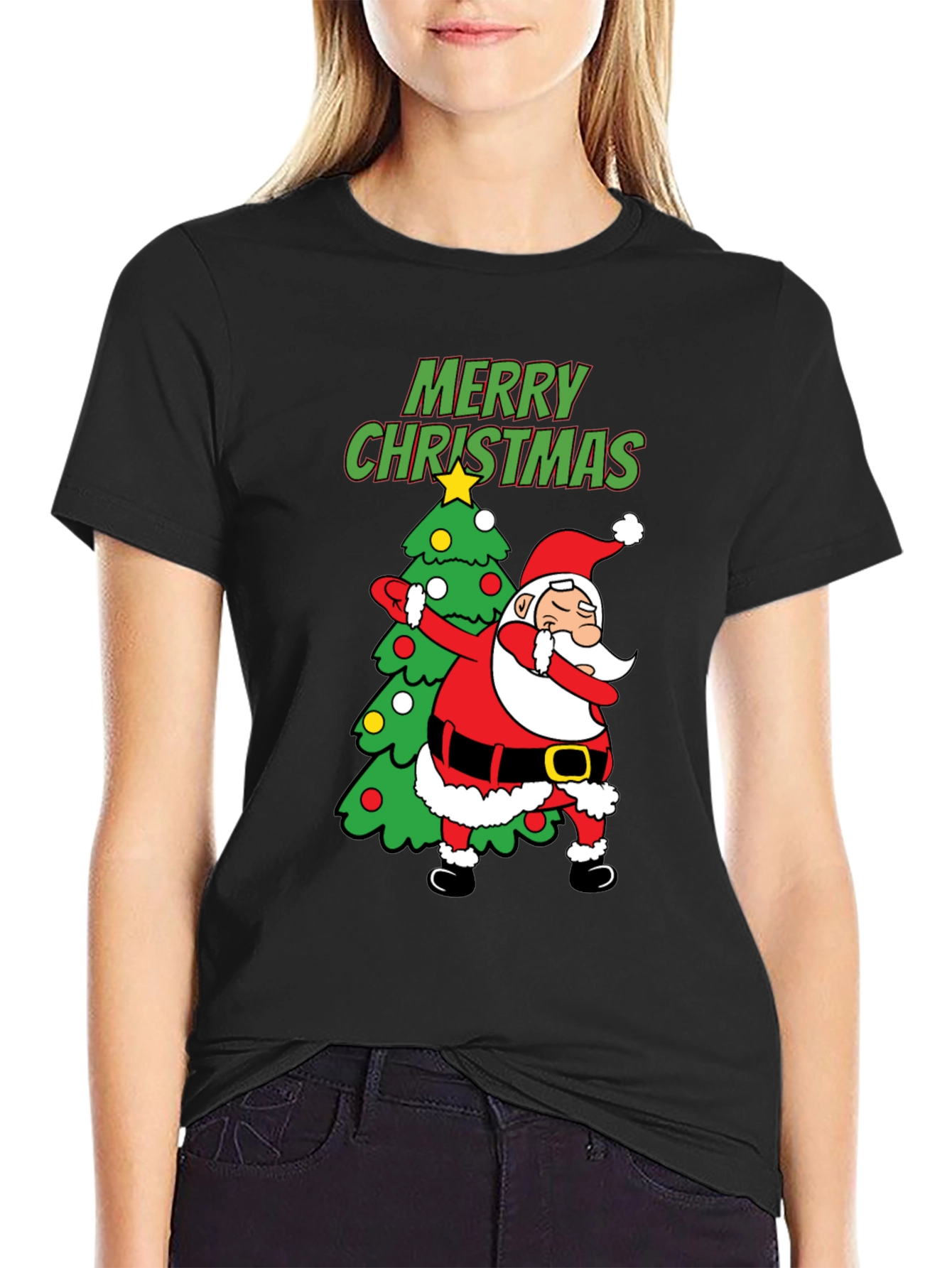 Dabbing Santa Christmas Tree Graphic T-Shirt