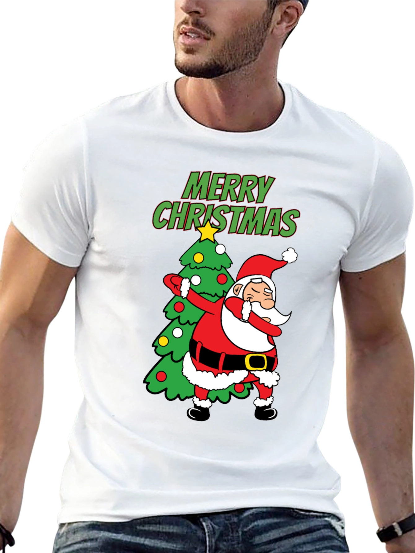 Dabbing Santa Christmas Tree Graphic T-Shirt