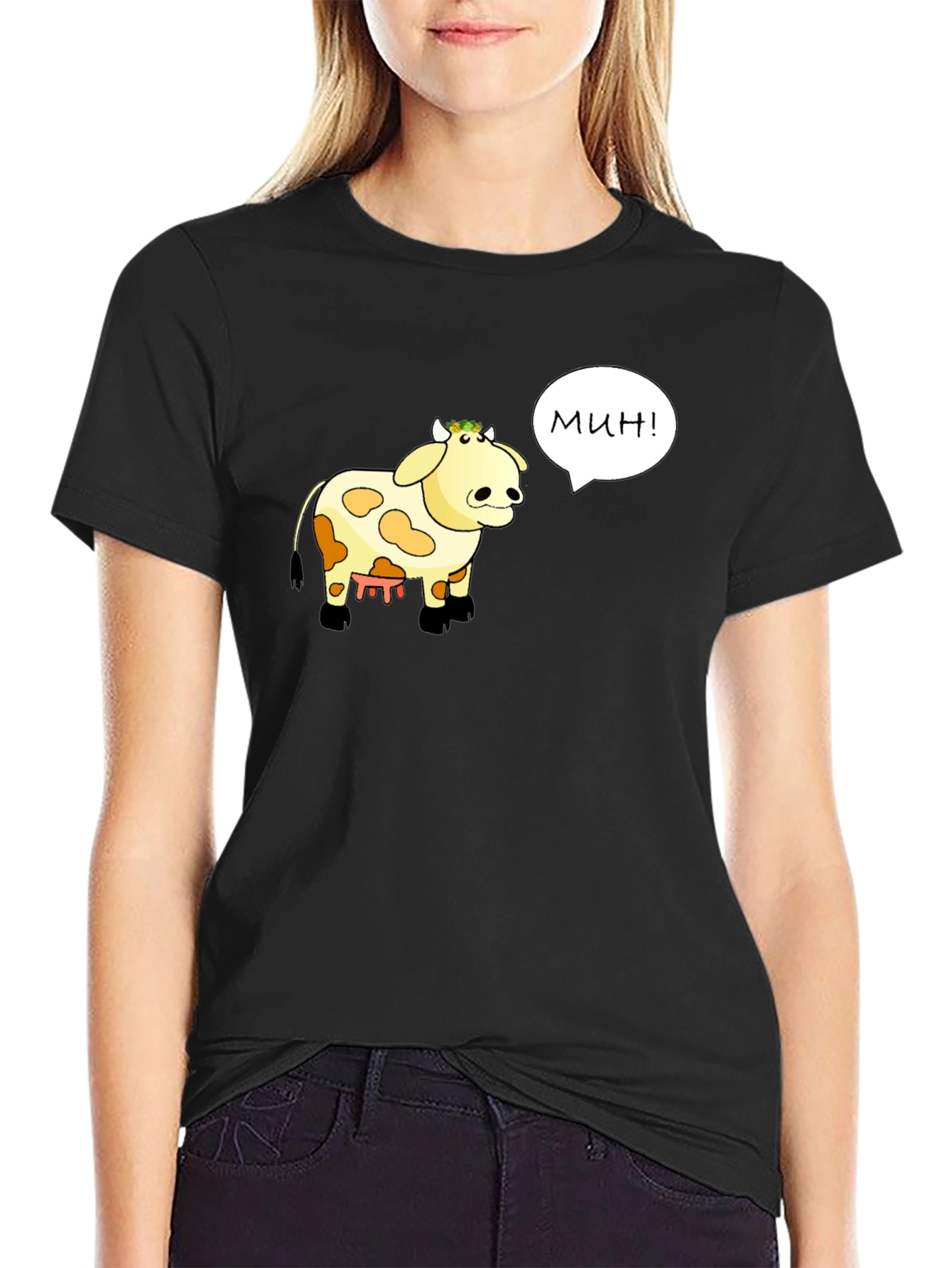Funny Cartoon Cow T-Shirt - Moo! in Russian