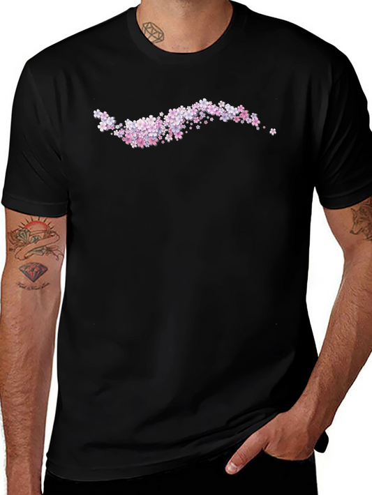 Floral Blossom Tee - Stylish Black T-Shirt with Pink Flower Design