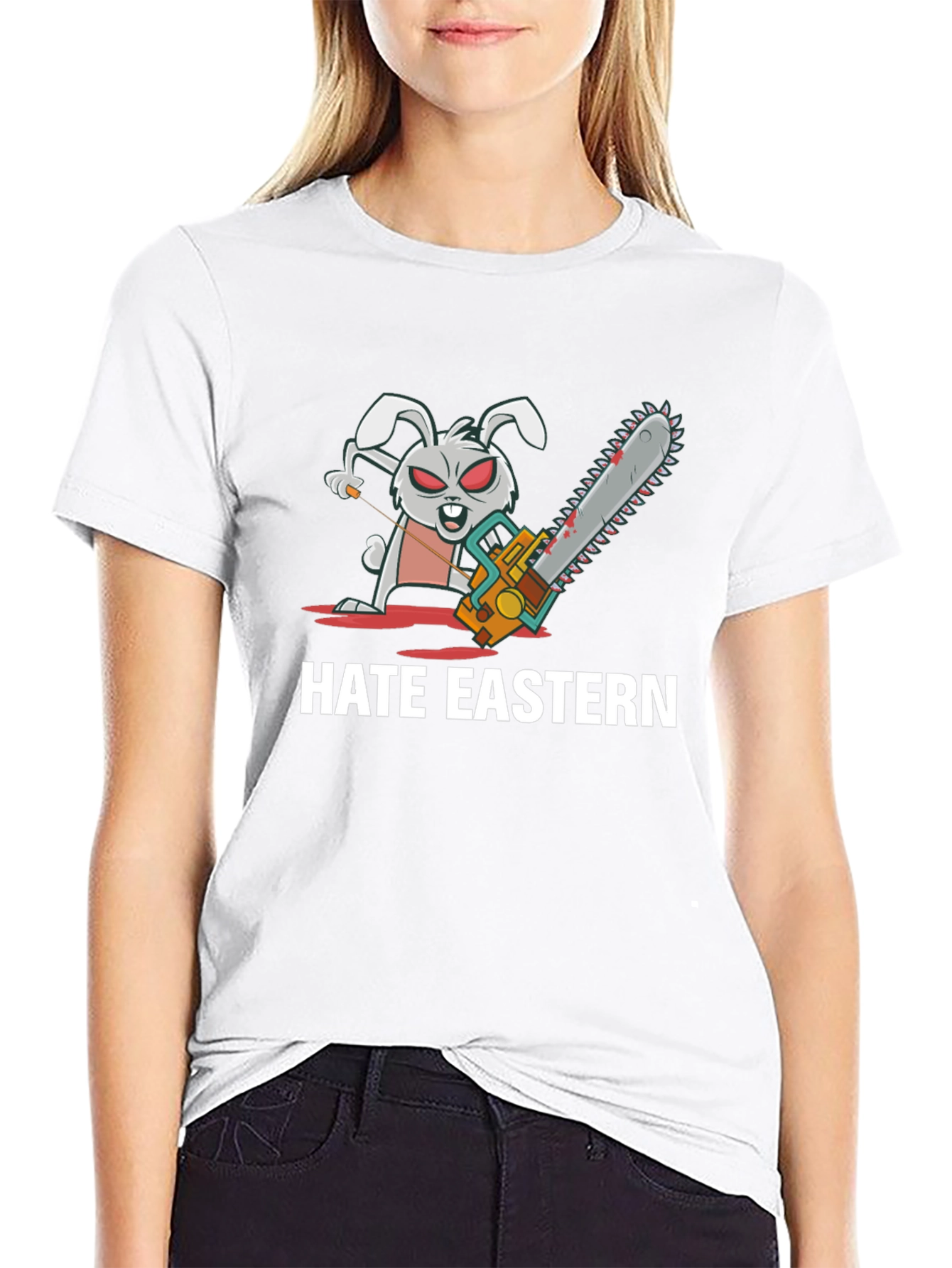 Hate Eastern Bunny Chainsaw Black T-Shirt