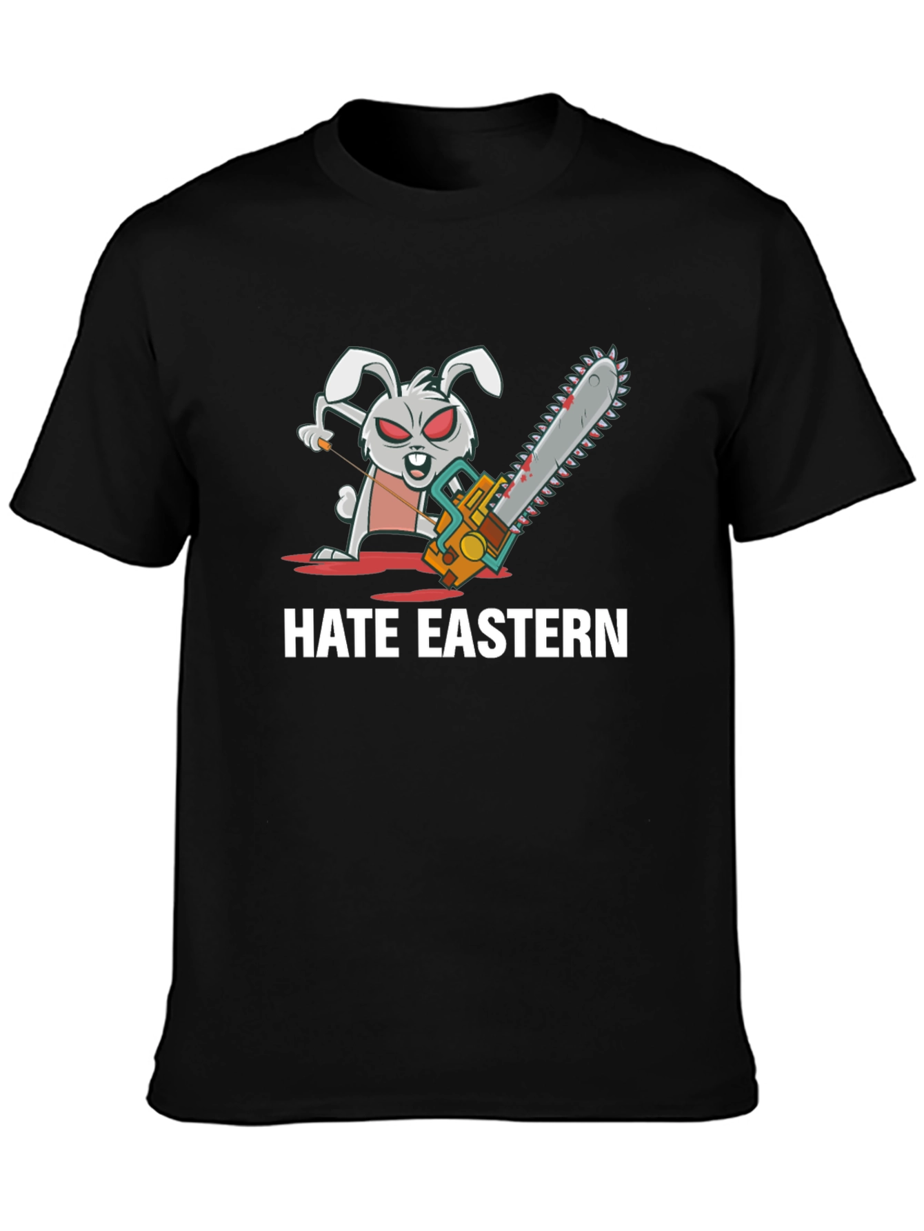 Hate Eastern Bunny Chainsaw Black T-Shirt