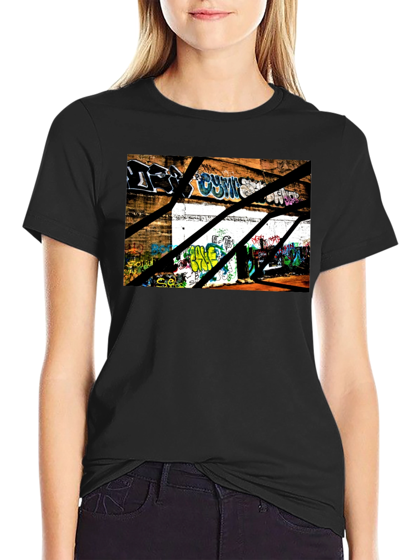 Graffiti Urban Scene Black T-Shirt