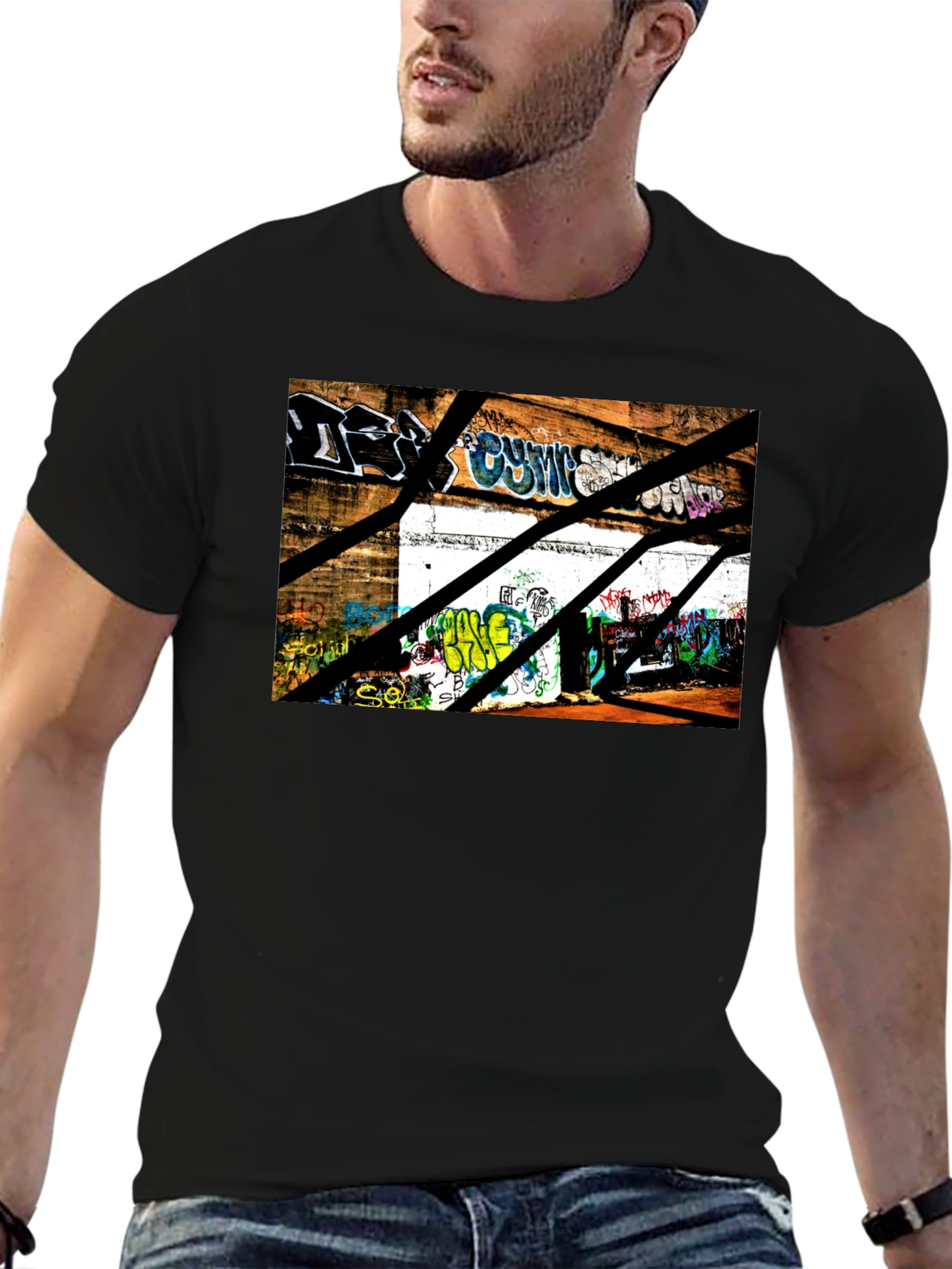 Graffiti Urban Scene Black T-Shirt